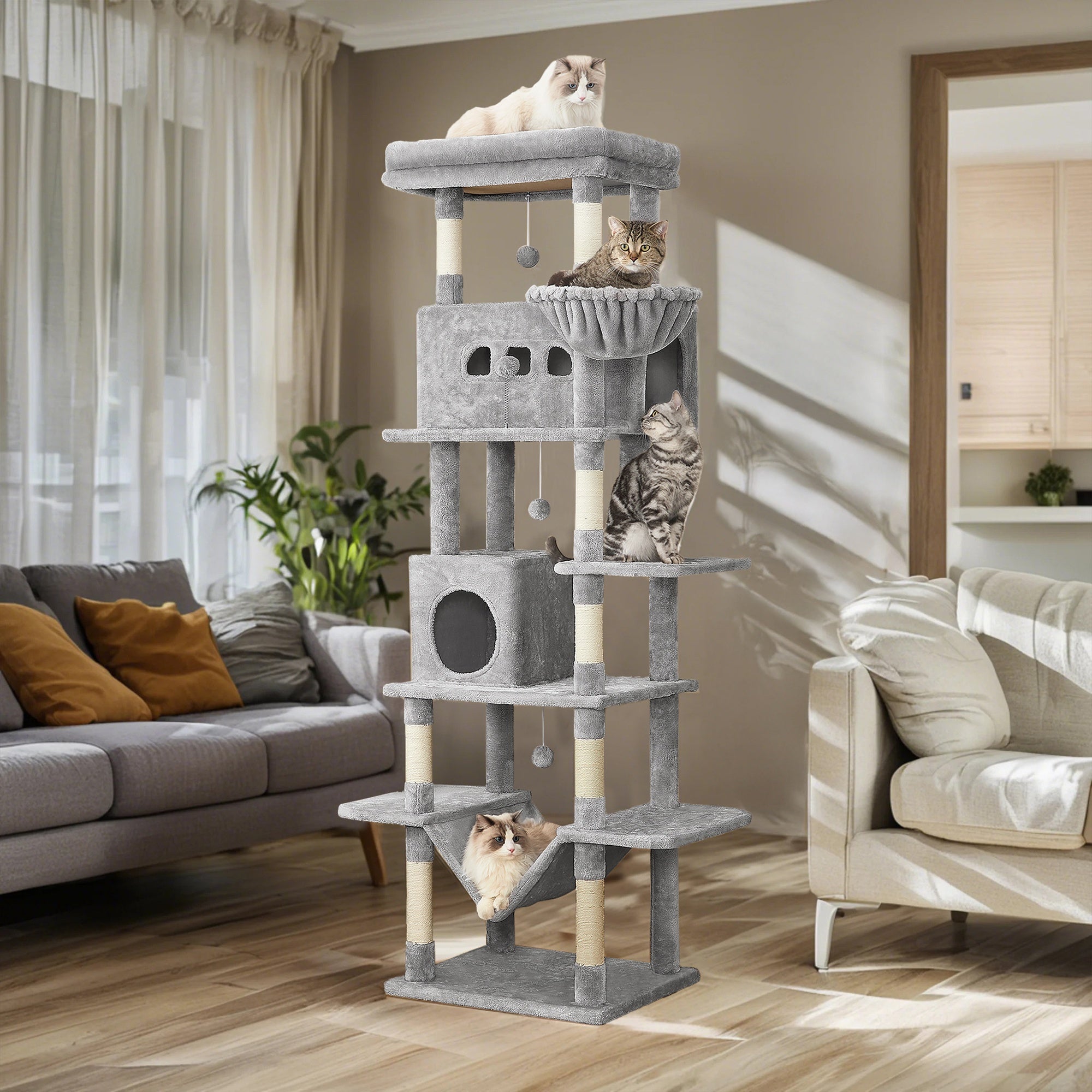 Katzen-Kratzbaum, Grau für Haustiere – Detailansicht 10