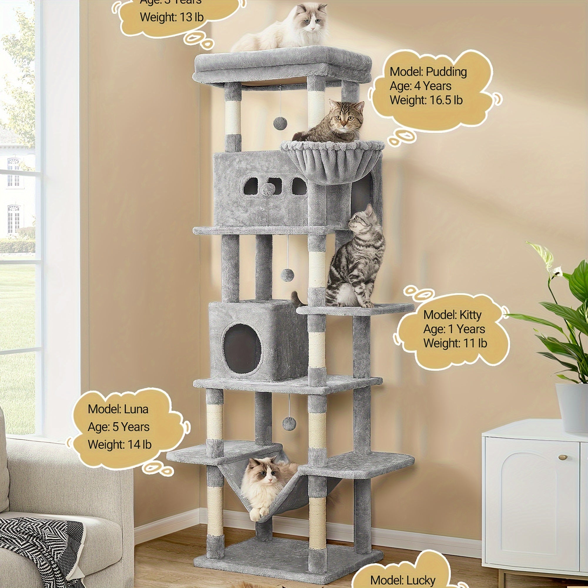 Katzen-Kratzbaum, Grau für Haustiere – Detailansicht 11