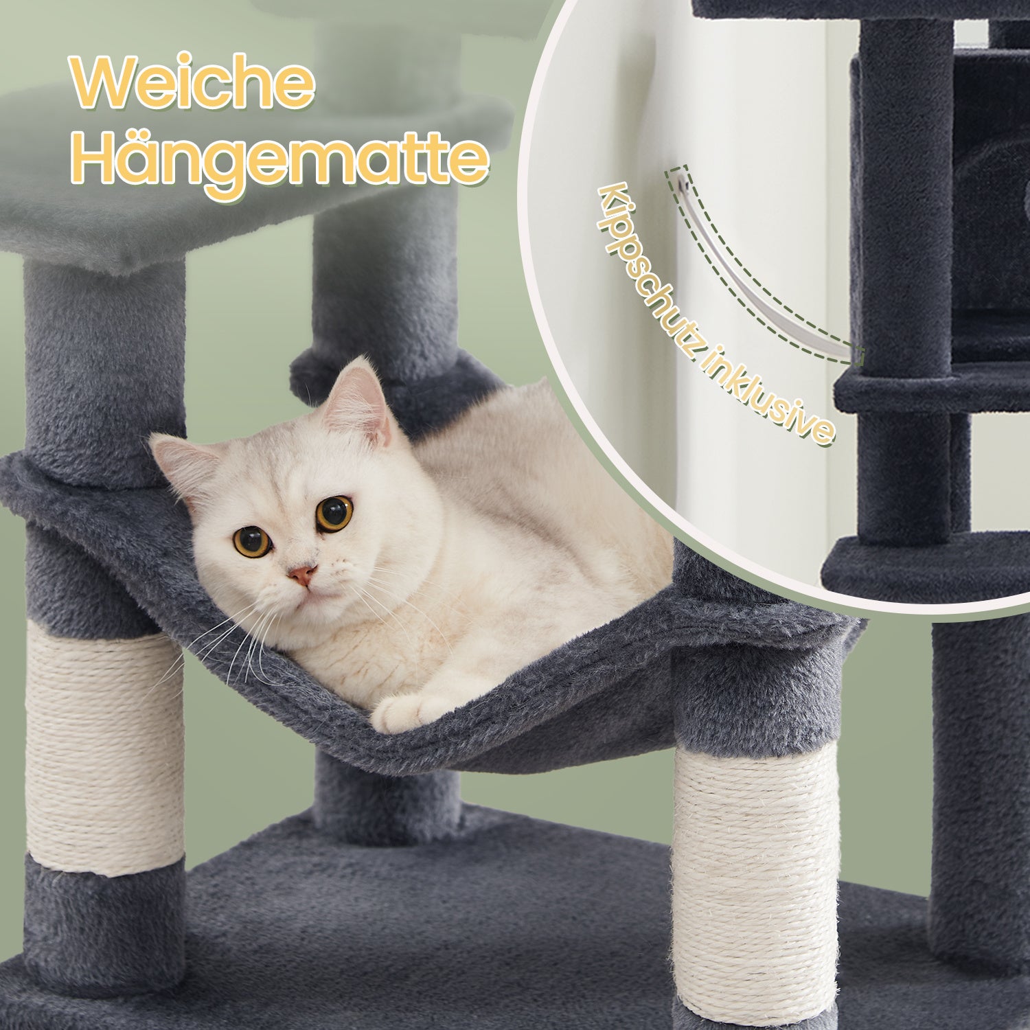 Katzen-Kratzbaum, Hängematte und 4 Kratzstämmen für Zuhause – Detailansicht 5