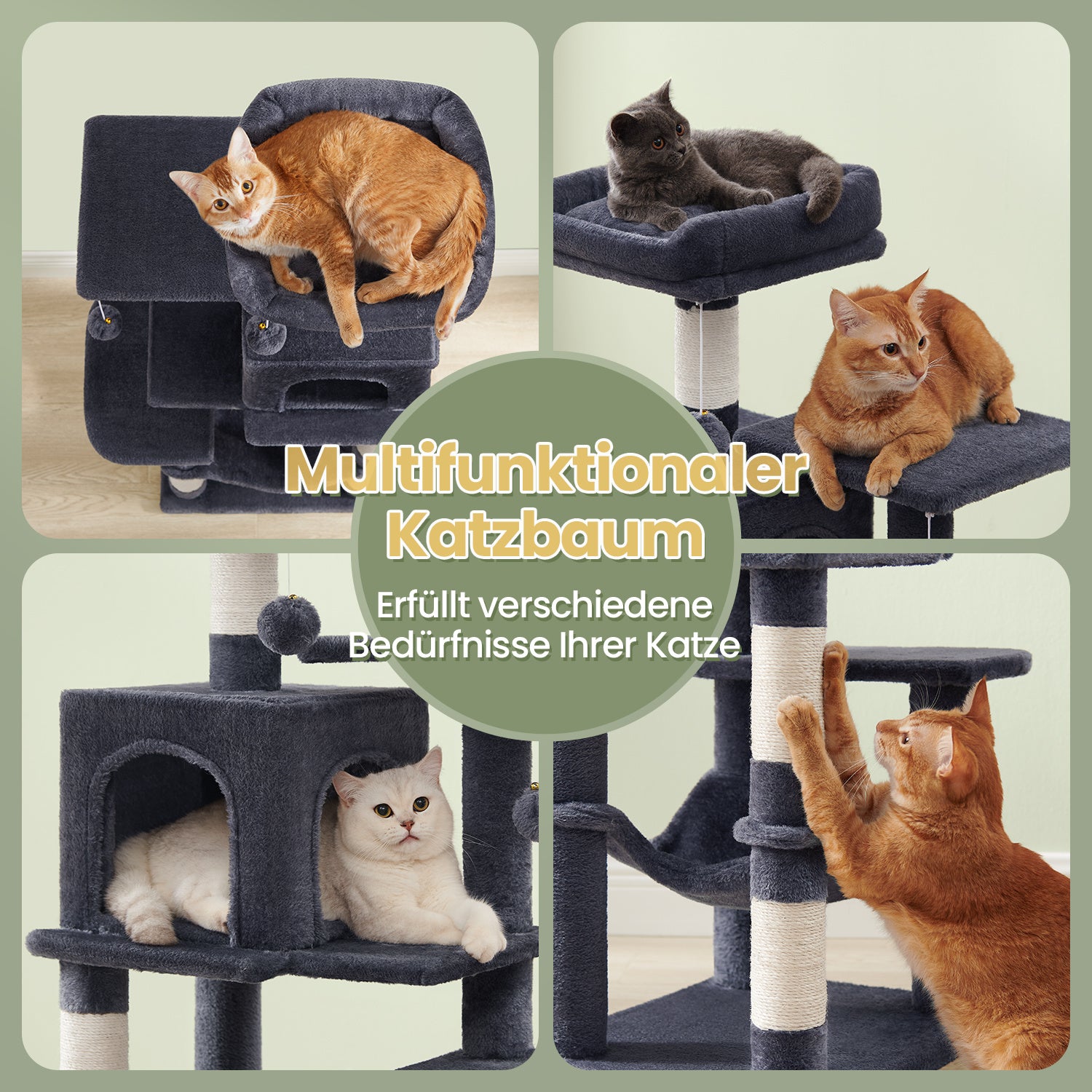 Katzen-Kratzbaum, Hängematte und 4 Kratzstämmen für Zuhause – Detailansicht 6