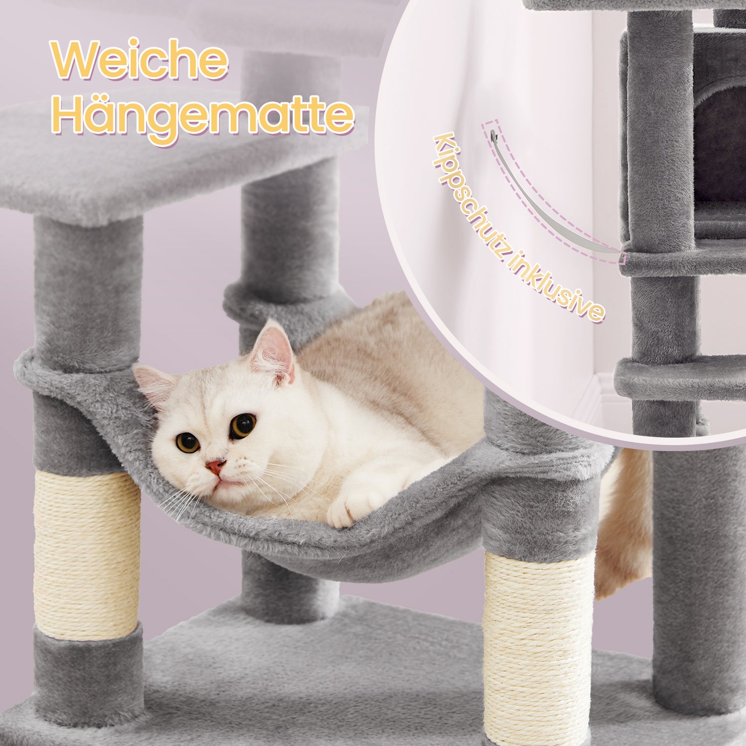 Katzen-Kratzbaum, Hängematte und 4 Kratzstämmen für Zuhause – Detailansicht 16