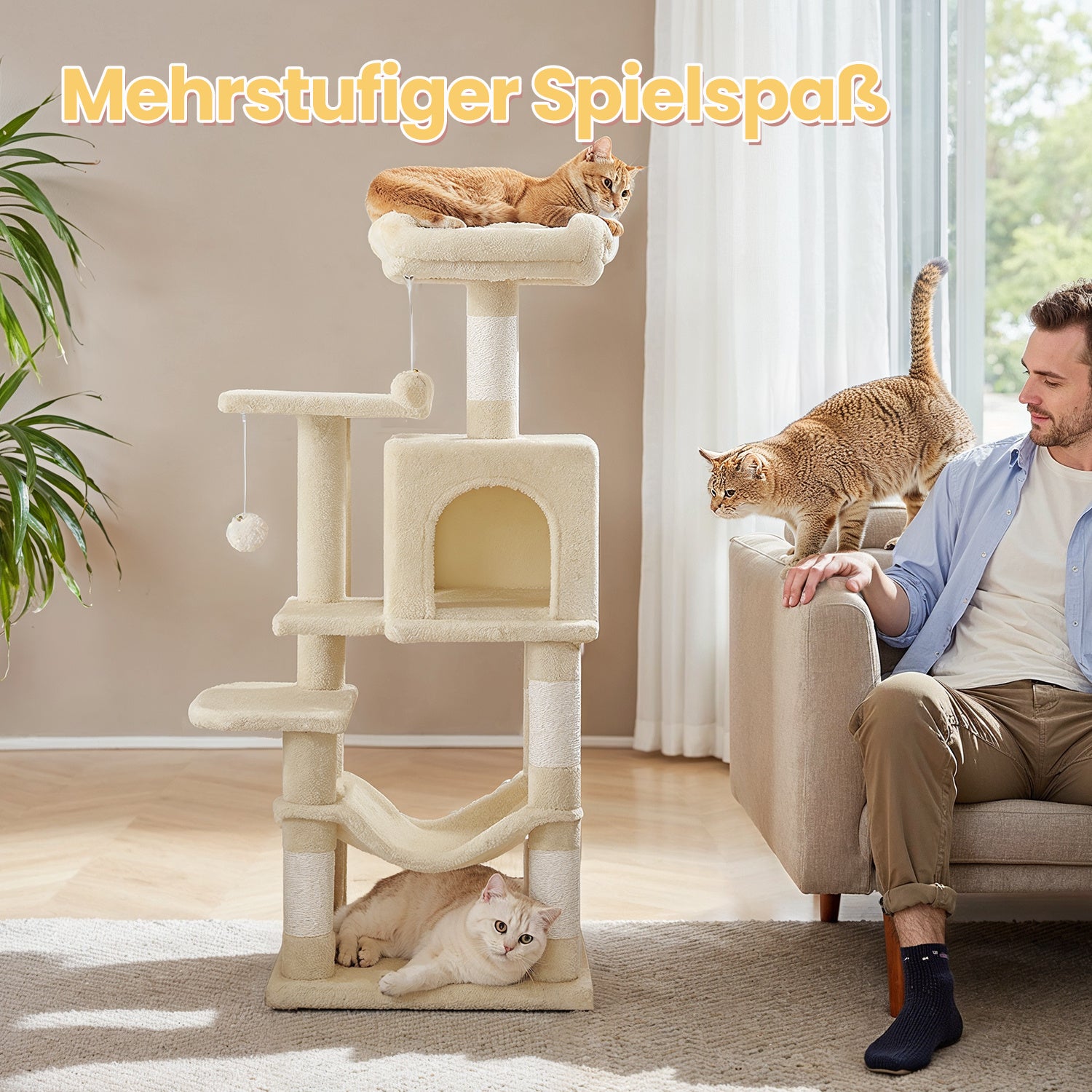 Katzen-Kratzbaum, Hängematte und 4 Kratzstämmen für Zuhause – Detailansicht 33
