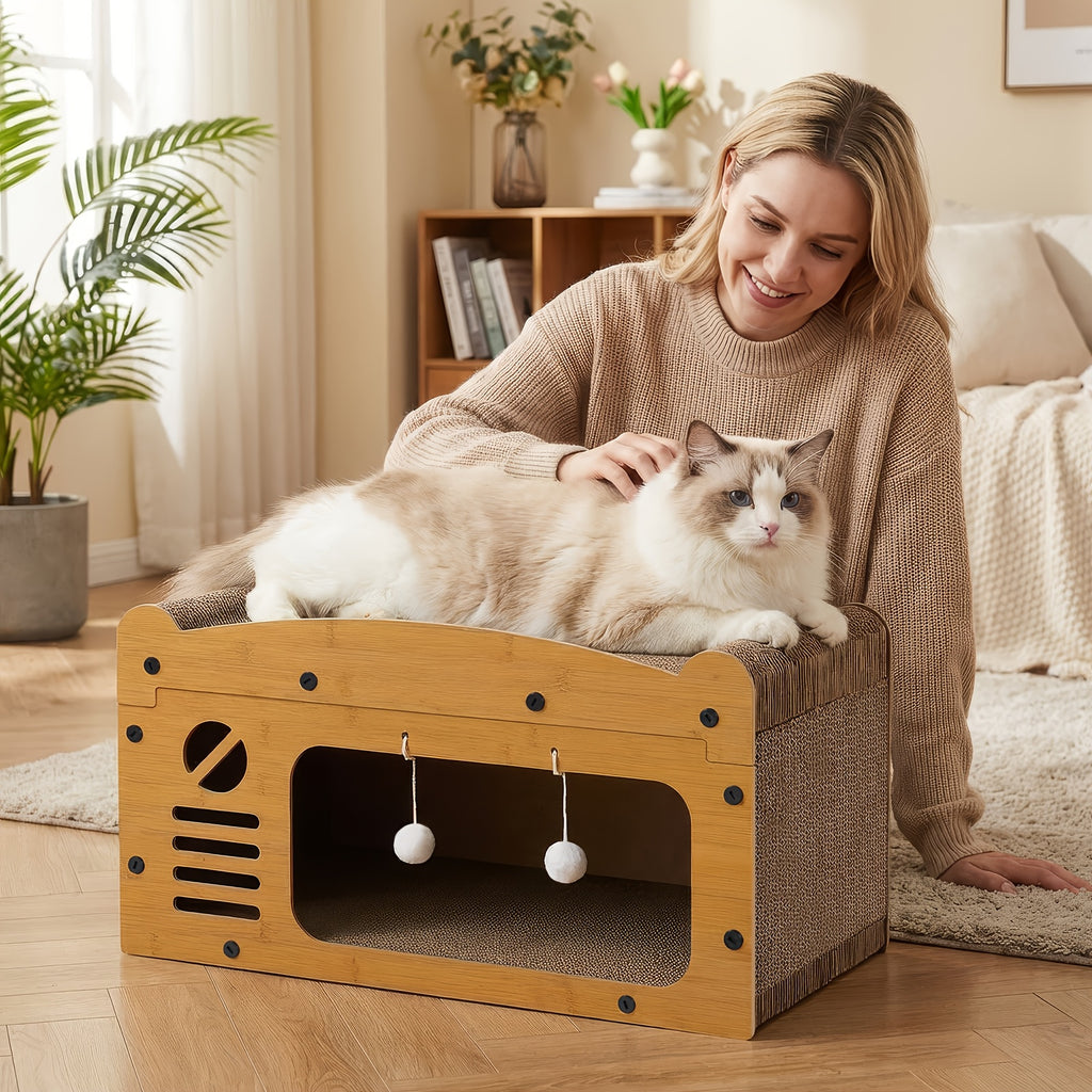 Katzen-Kratzbaum, Holzfarbe für Schlafen und Entspannen – Detailansicht 5