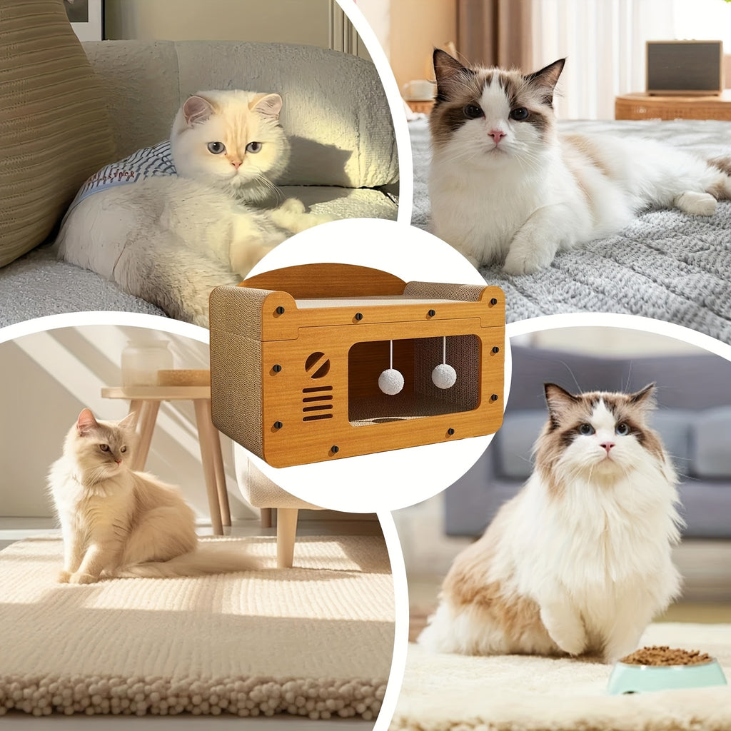 Katzen-Kratzbaum, Holzfarbe für Schlafen und Entspannen – Detailansicht 8