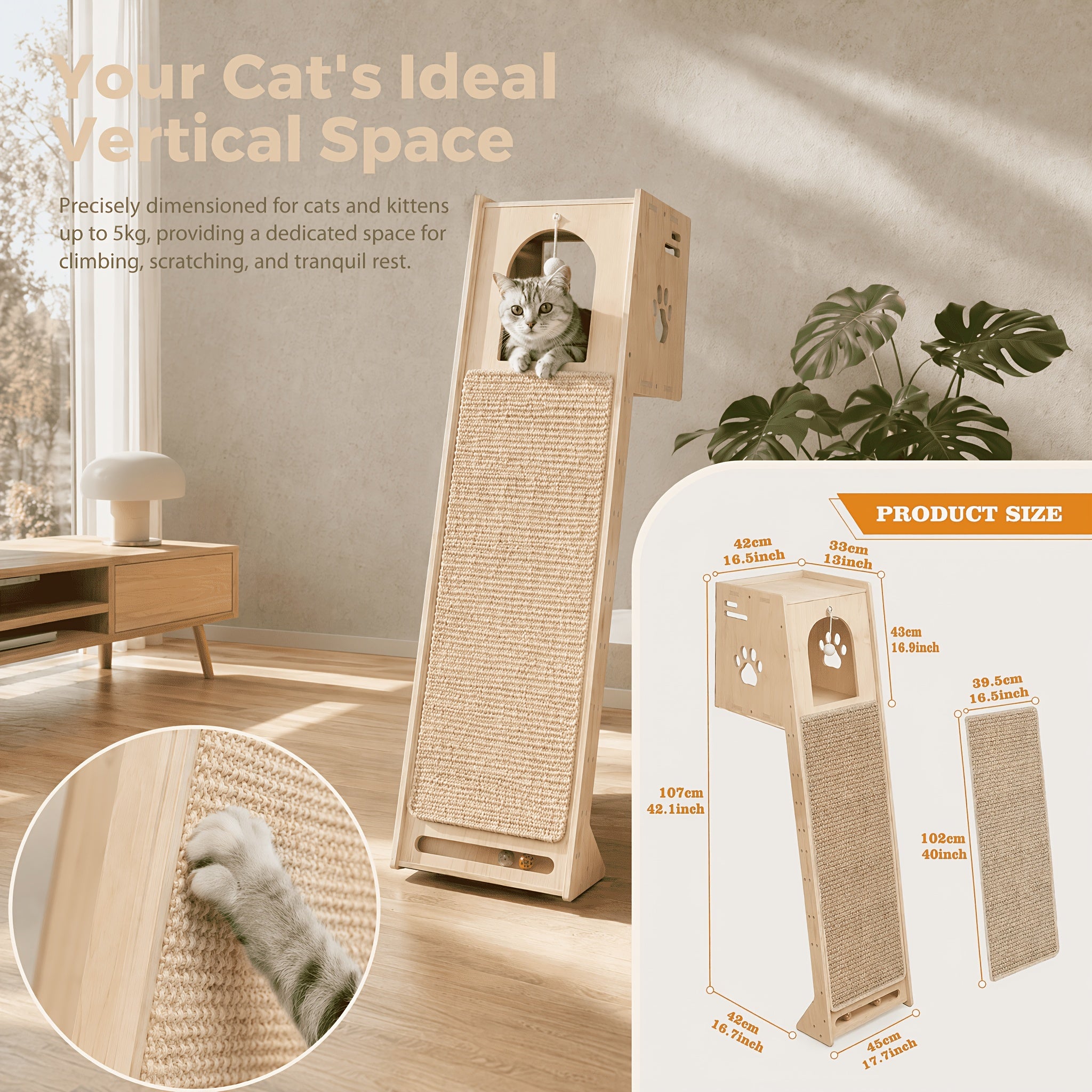 Katzen-Kratzbaum, Katzenwarte für Zuhause und Wohnzimmer – Detailansicht 2