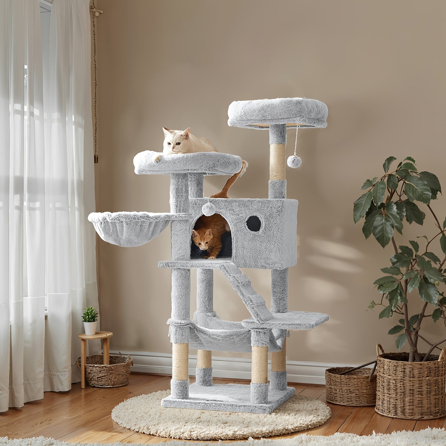 Katzen-Kratzbaum, Ombré-Grau-Weiß für Haustiere und Zuhause – Detailansicht 3