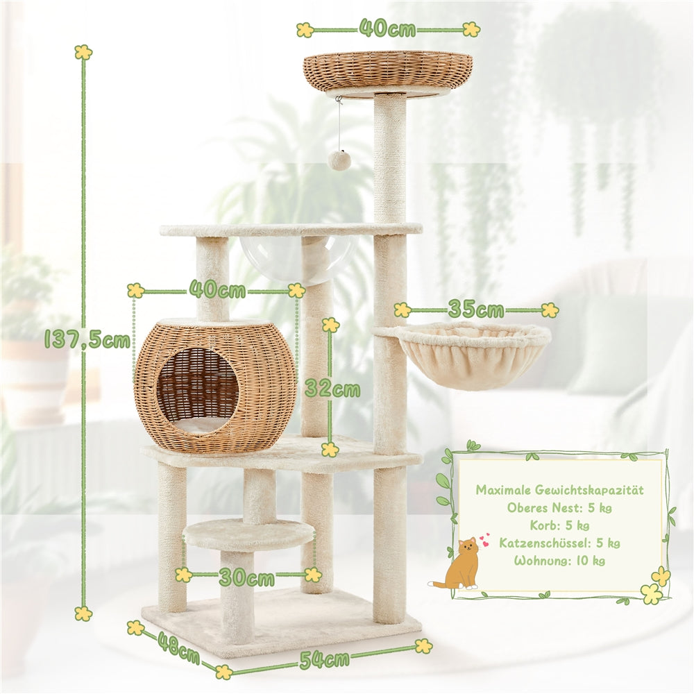 Katzen-Kratzbaum, Rattan für Schlafen und Entspannen – Detailansicht 2