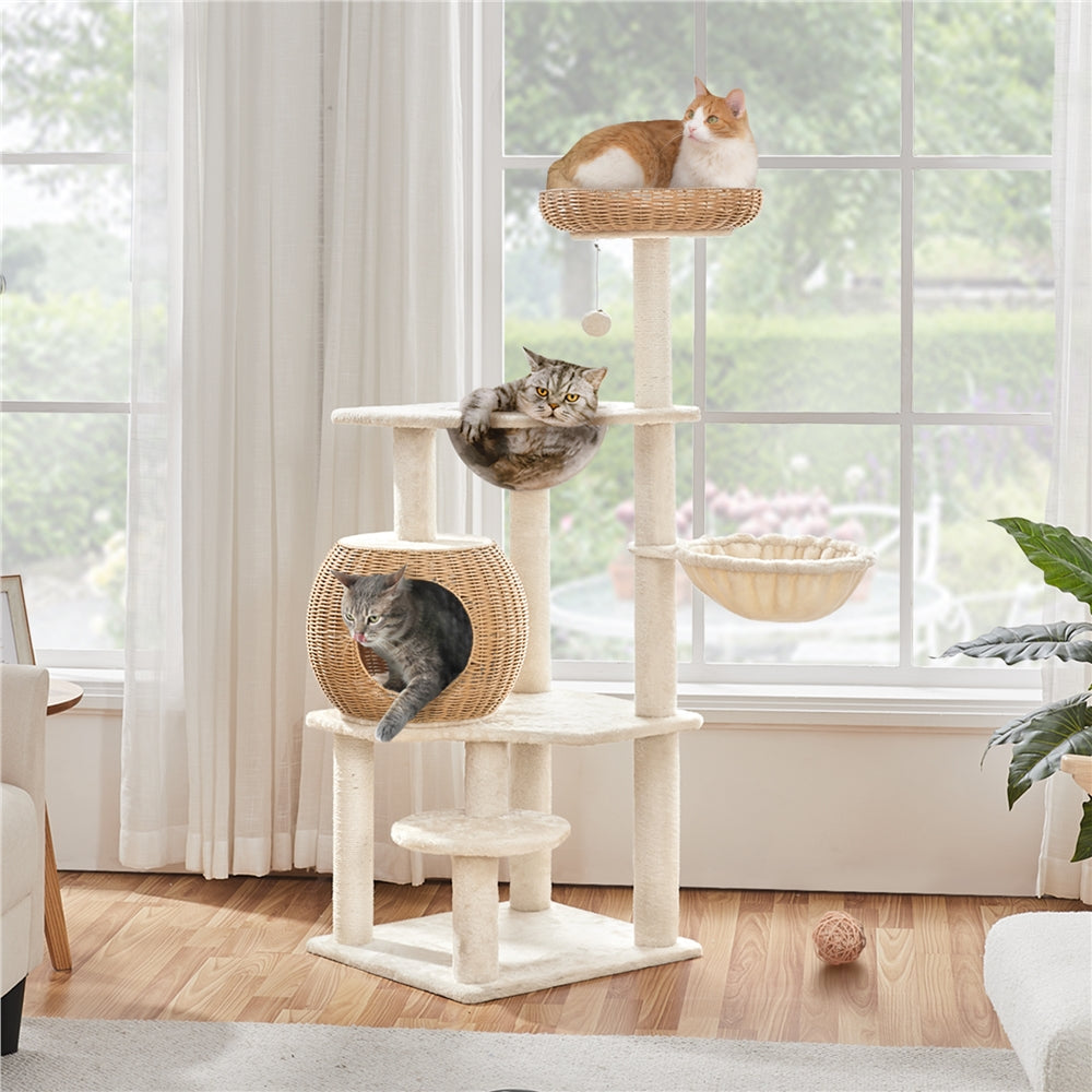 Katzen-Kratzbaum, Rattan für Schlafen und Entspannen – Detailansicht 3