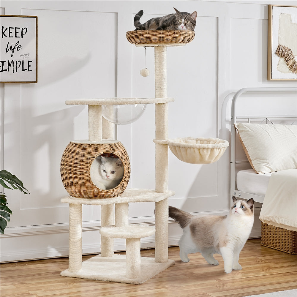 Katzen-Kratzbaum, Rattan für Schlafen und Entspannen – Detailansicht 4