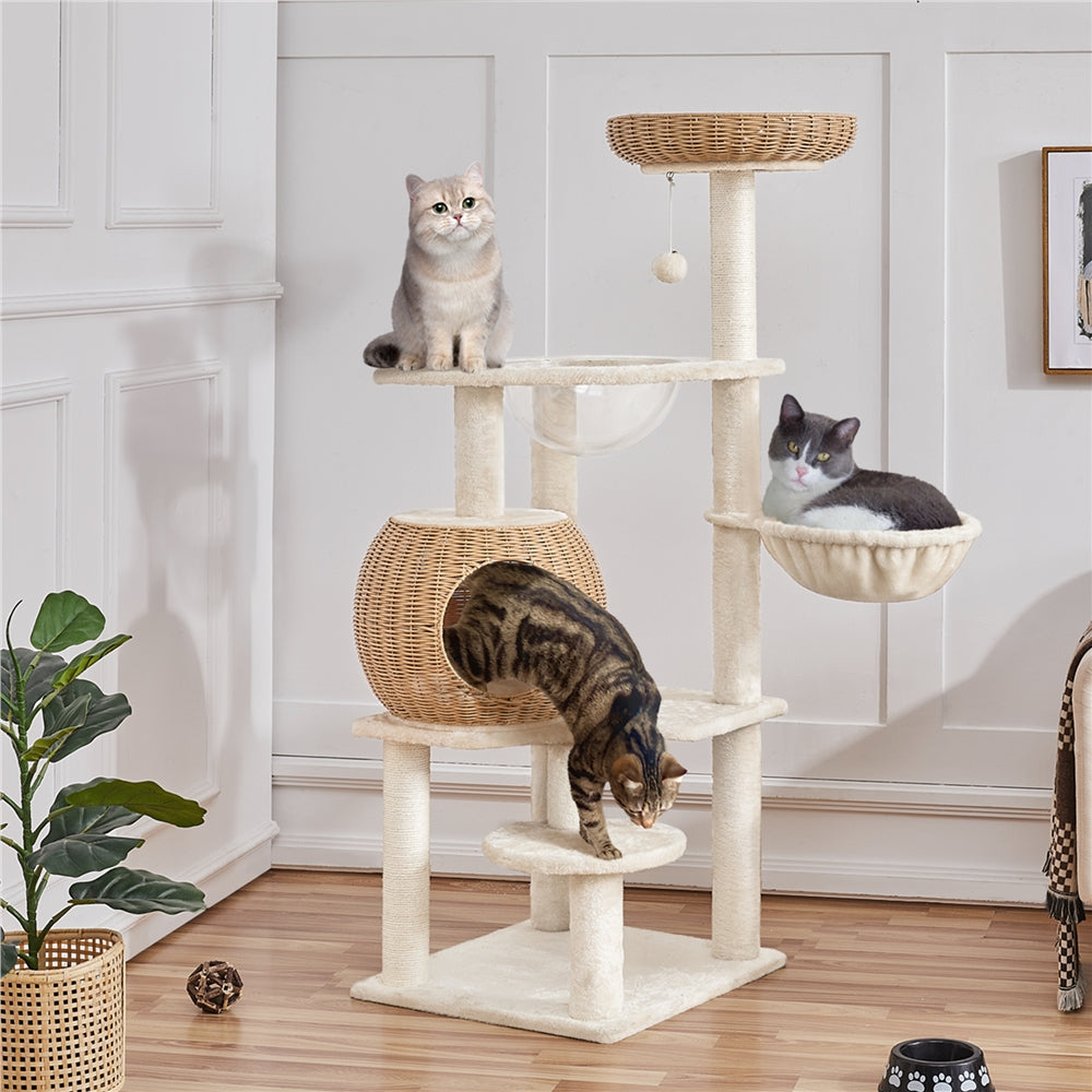 Katzen-Kratzbaum, Rattan für Schlafen und Entspannen – Detailansicht 5