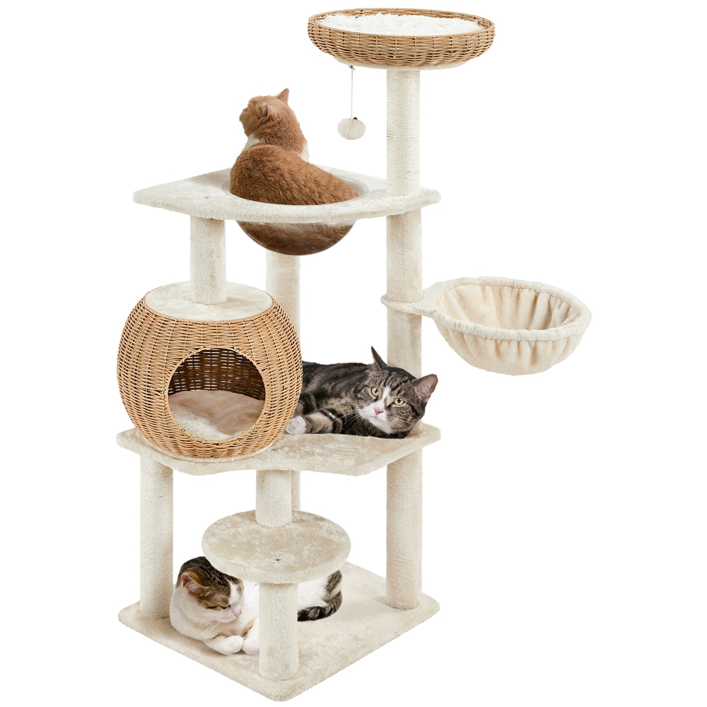 Katzen-Kratzbaum, Rattan für Schlafen und Entspannen – Detailansicht 6