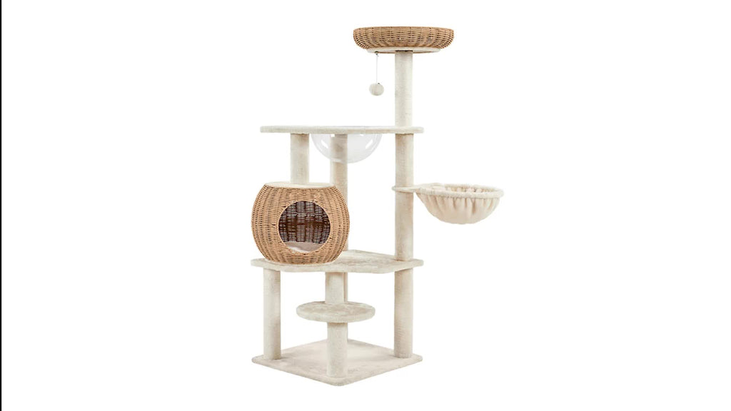 Katzen-Kratzbaum, Rattan für Schlafen und Entspannen – Detailansicht 7