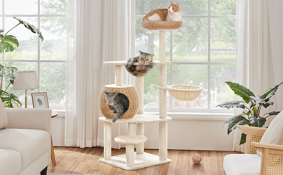 Katzen-Kratzbaum, Rattan für Schlafen und Entspannen – Detailansicht 8
