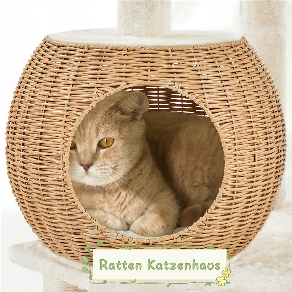 Katzen-Kratzbaum, Rattan für Schlafen und Entspannen – Detailansicht 11
