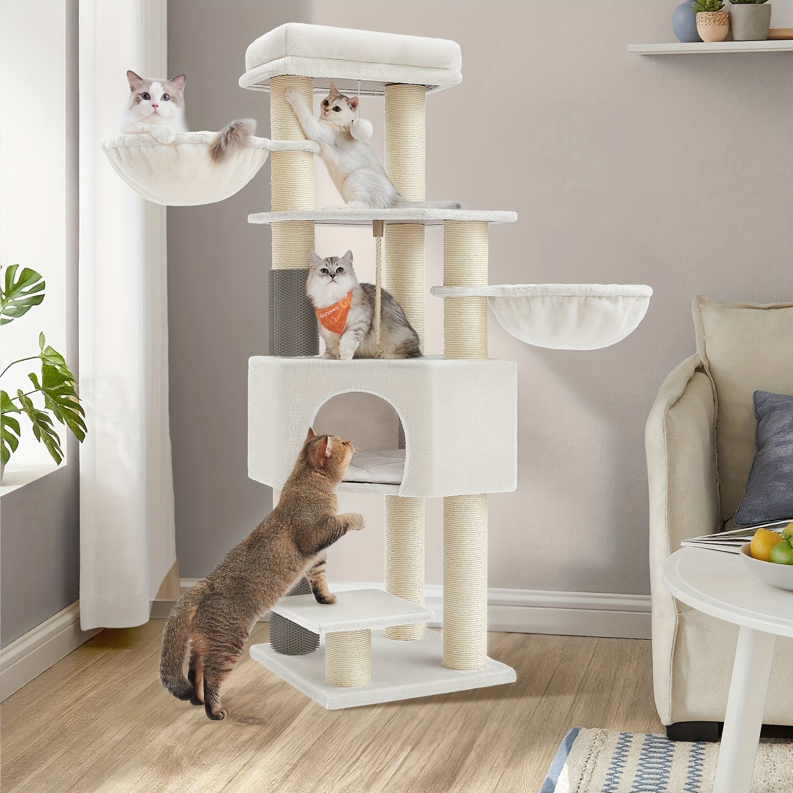 Katzen-Kratzbaum, Taubengrau + Cremeweiß für Haustiere und Zuhause – Detailansicht 5
