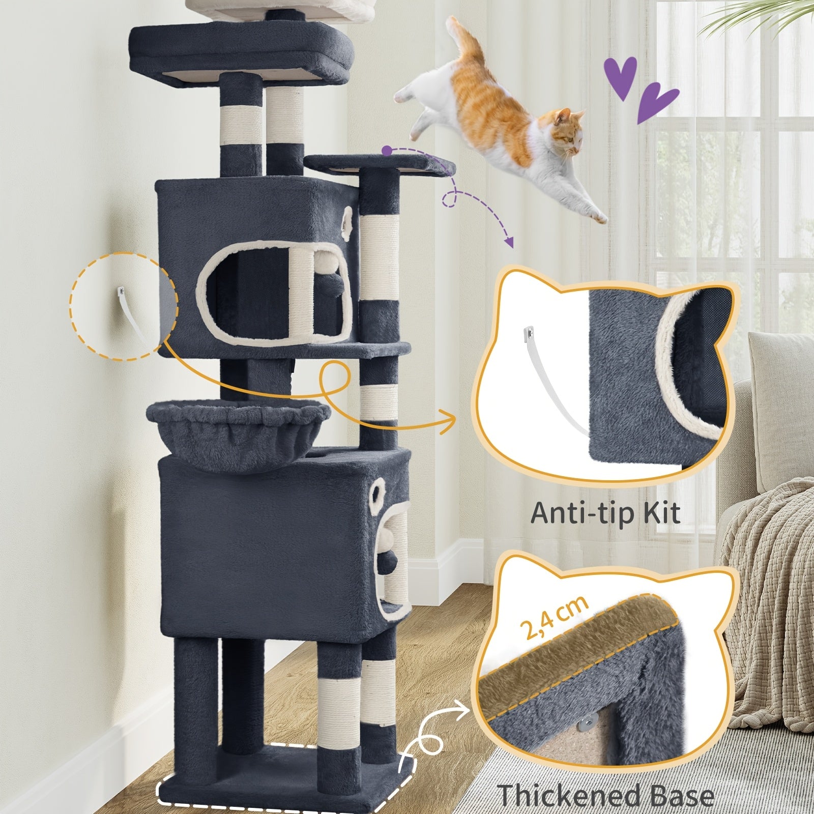 Katzenbaum, 159 cm für Haustiere und Zuhause – Detailansicht 7