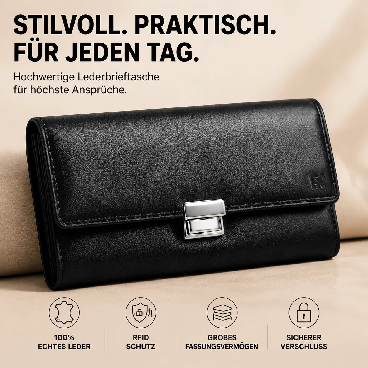 Kellnerbörse aus Echtleder, Schwarz für Service und Alltag – Hauptansicht