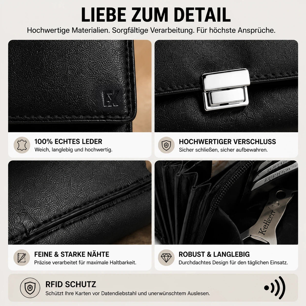 Kellnerbörse aus Echtleder, Schwarz für Service und Alltag – Detailansicht 6