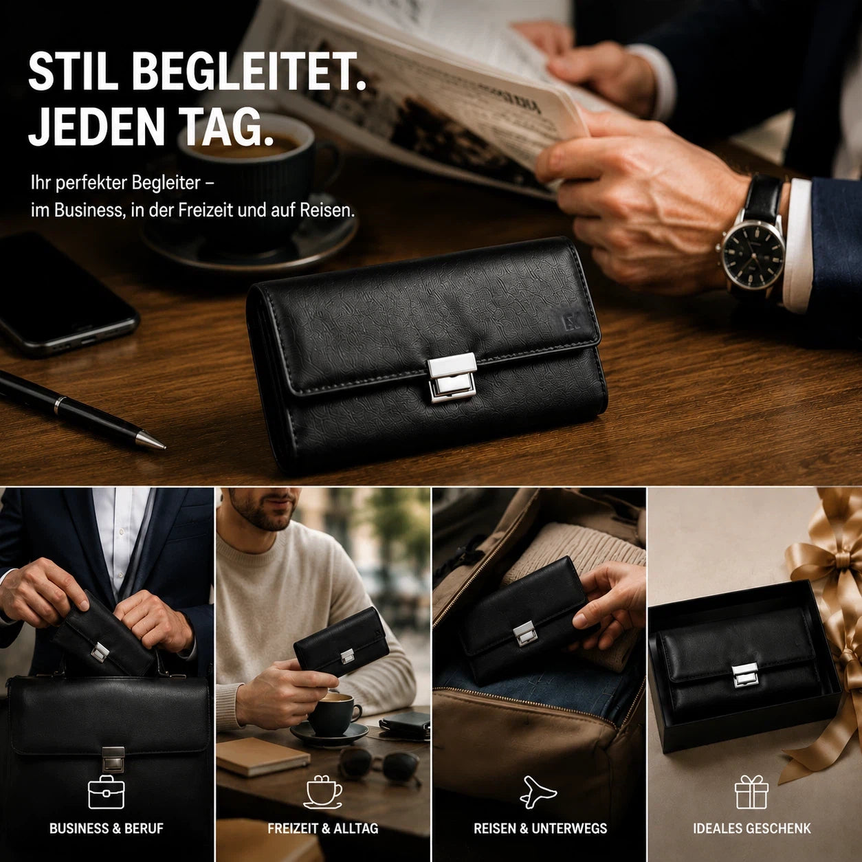 Kellnerbörse aus Echtleder, Schwarz für Service und Alltag – Detailansicht 14