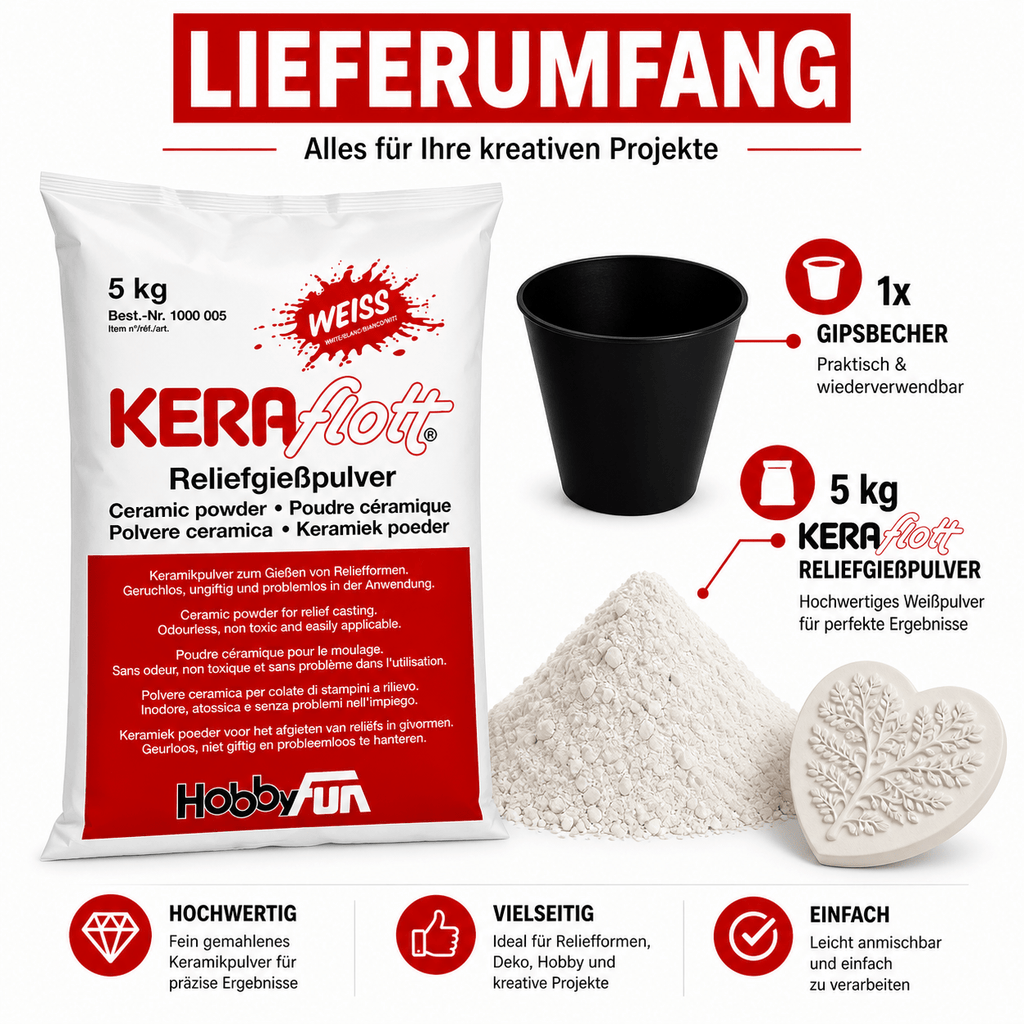 KERAflott Giesspulver, KERAflott 5kg + 1 Gipsbecher für kreative Projekte schnellhärtendes und Hobby – Detailansicht 10