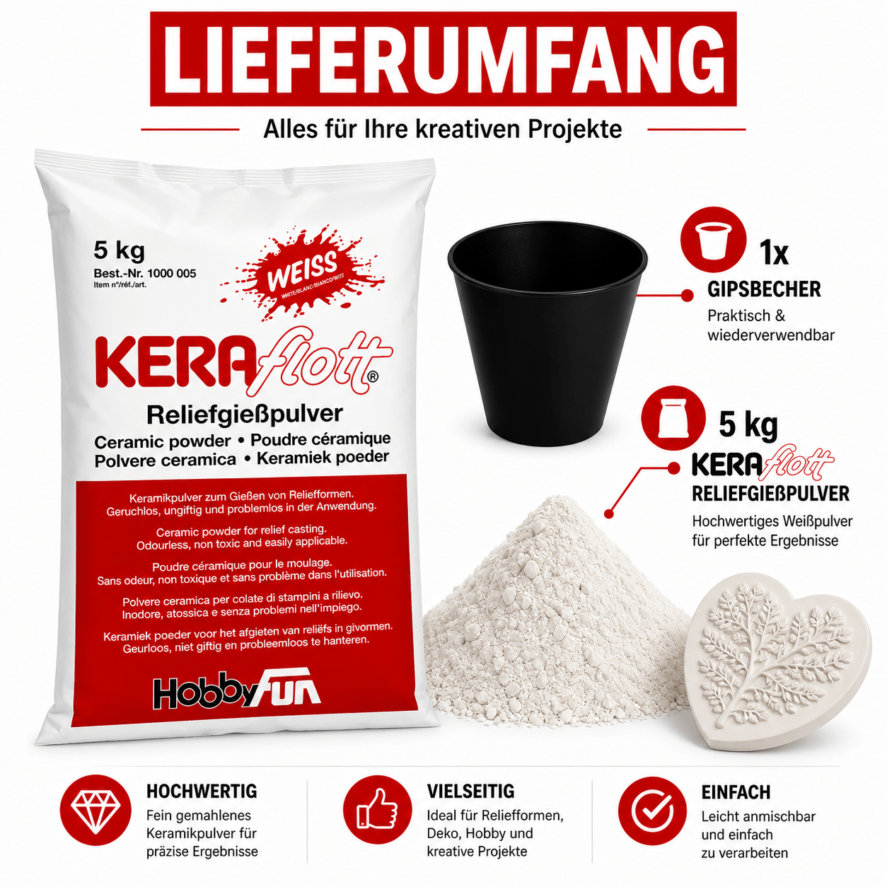 KERAflott Giesspulver, KERAflott 5kg + 1 Gipsbecher für kreative Projekte schnellhärtendes und Hobby – Detailansicht 10