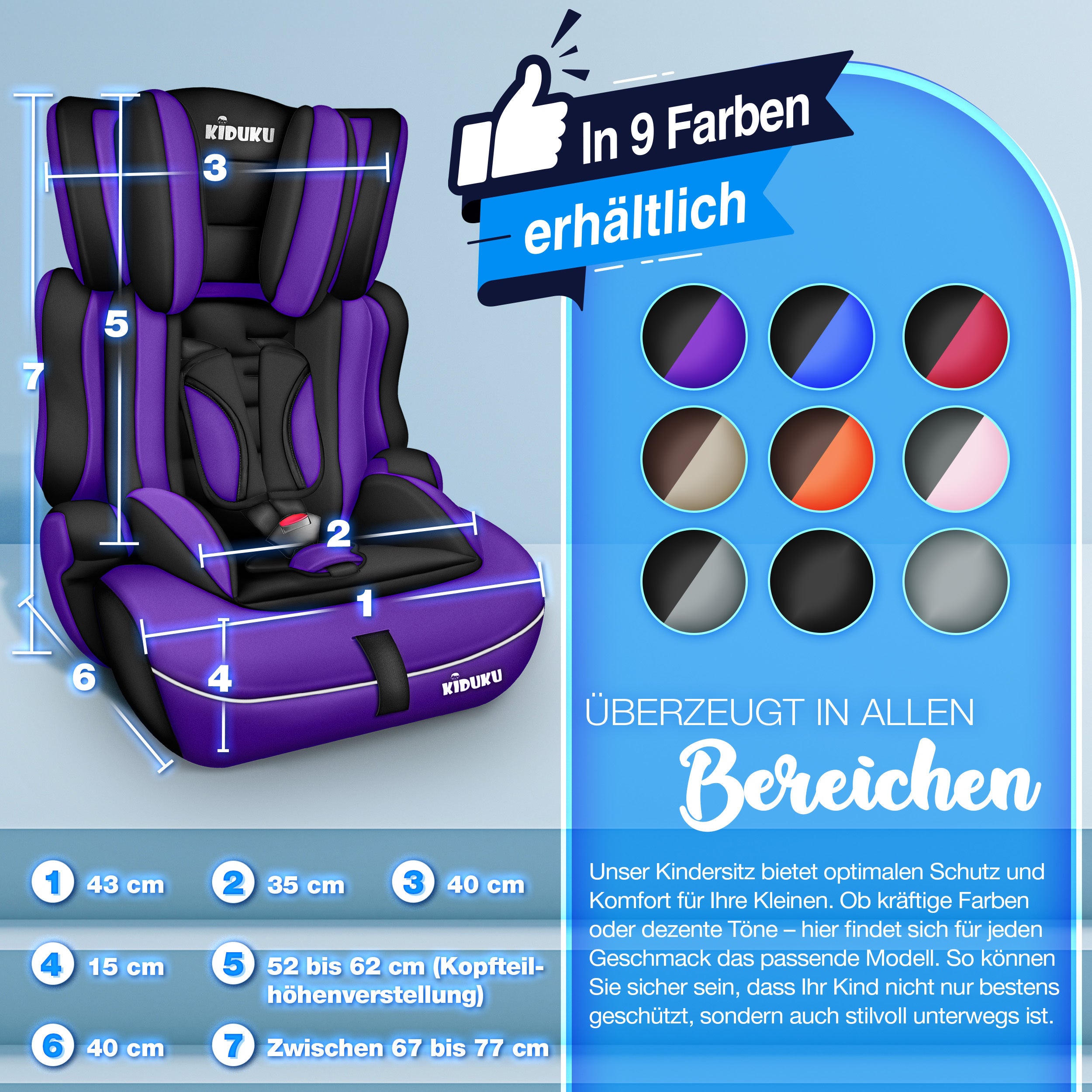 KIDUKU® Kindersitz Auto, 36 kg für Fahrzeug und unterwegs – Hauptansicht