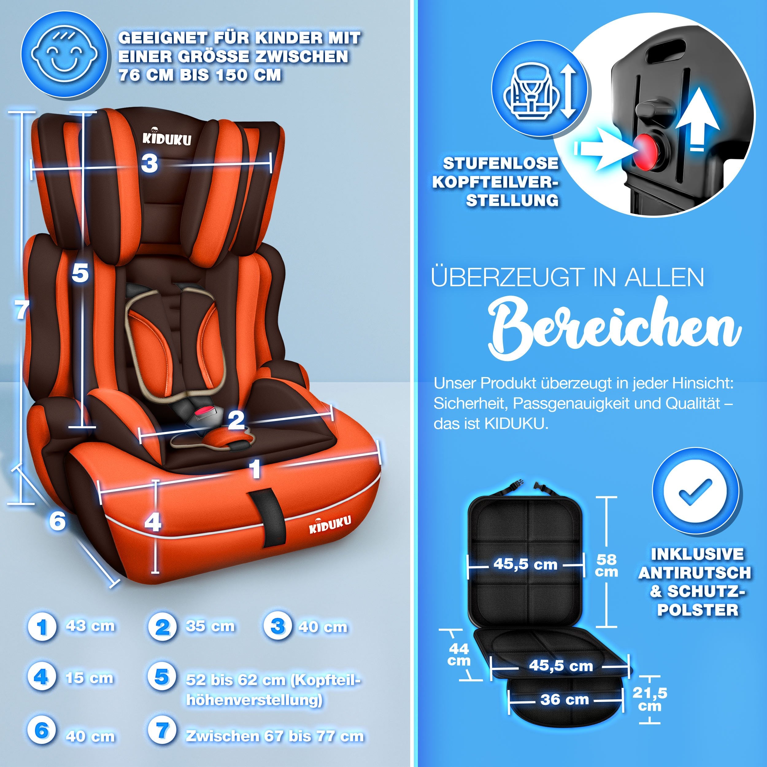 KIDUKU® Kindersitz Auto, 36 kg für Fahrzeug und unterwegs – Detailansicht 7