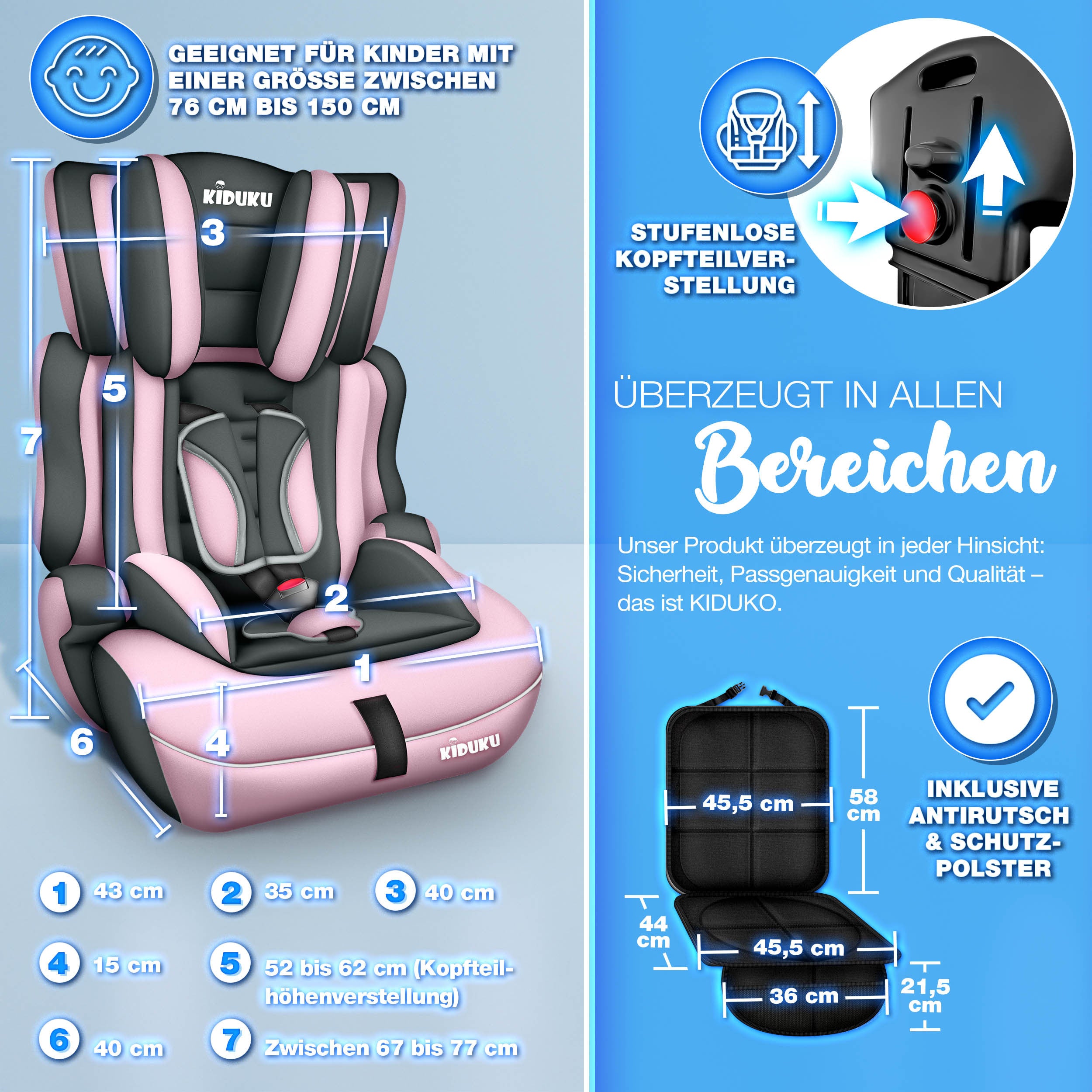 KIDUKU® Kindersitz Auto, 36 kg für Fahrzeug und unterwegs – Detailansicht 14