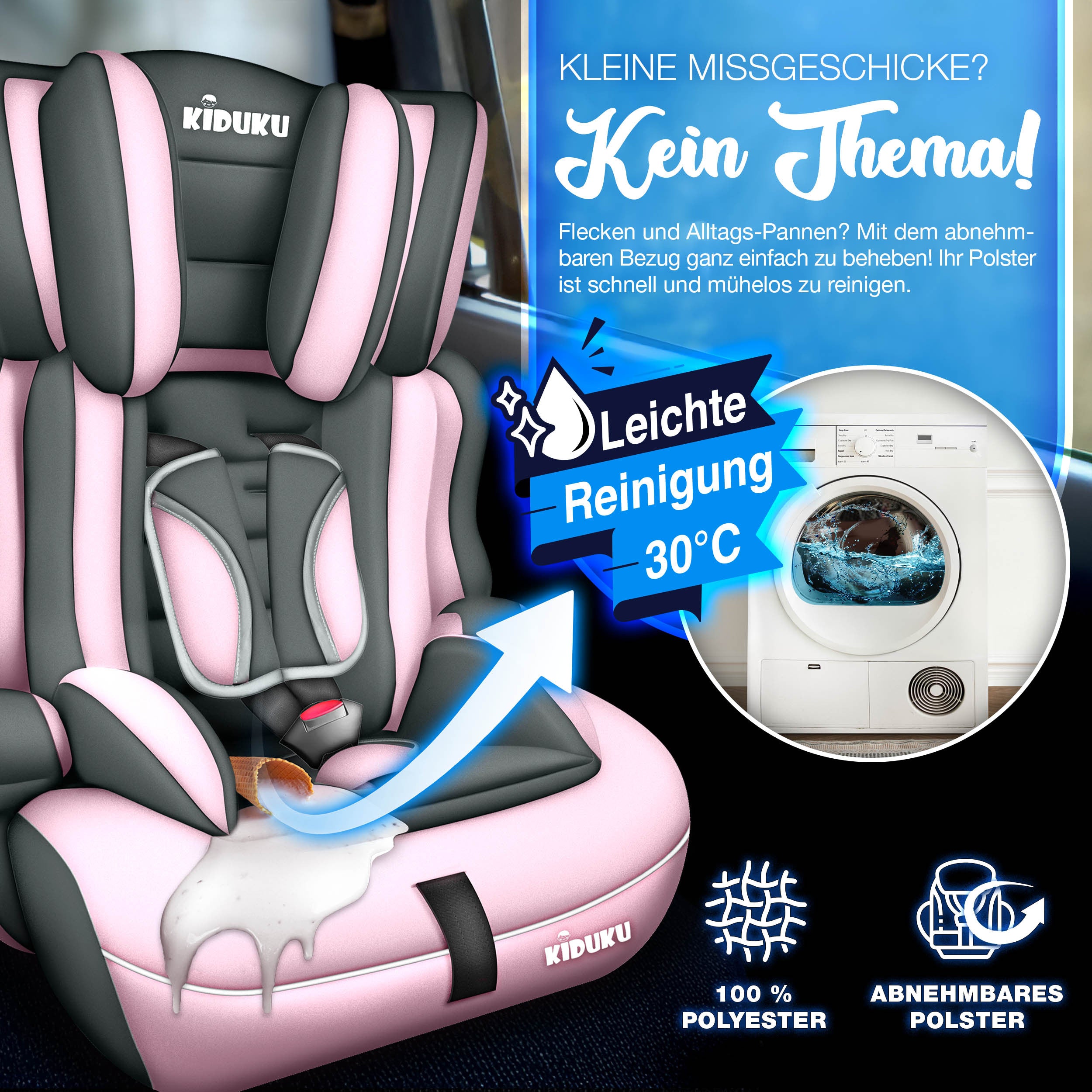 KIDUKU® Kindersitz Auto, 36 kg für Fahrzeug und unterwegs – Detailansicht 15