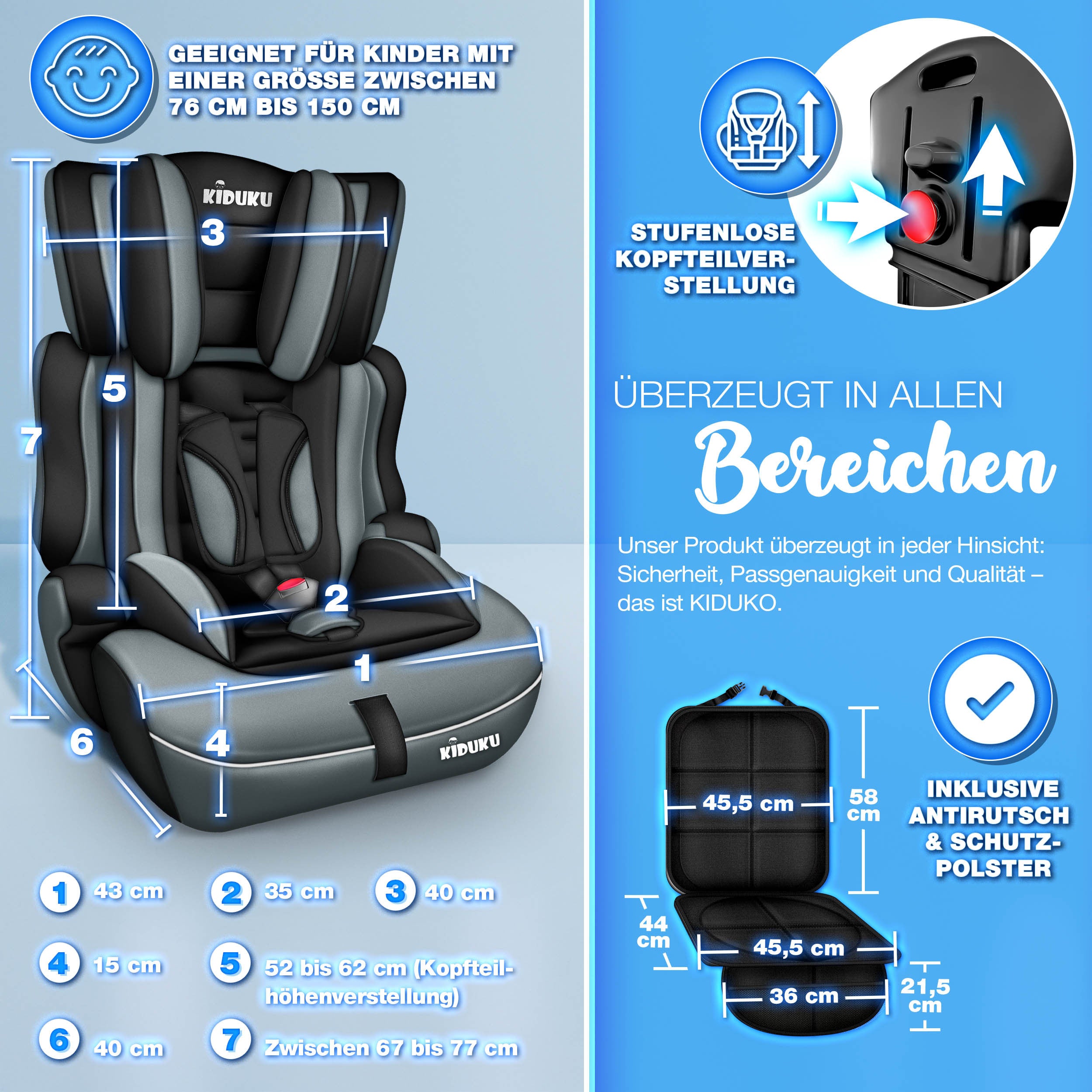 KIDUKU® Kindersitz Auto, 36 kg für Fahrzeug und unterwegs – Detailansicht 20