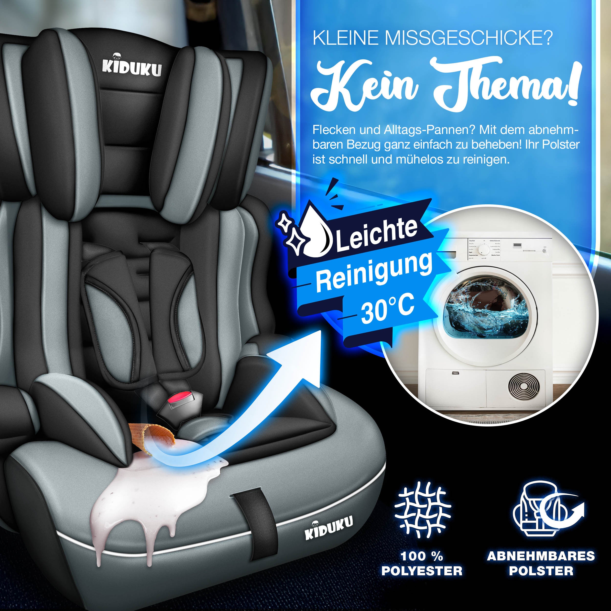 KIDUKU® Kindersitz Auto, 36 kg für Fahrzeug und unterwegs – Detailansicht 21