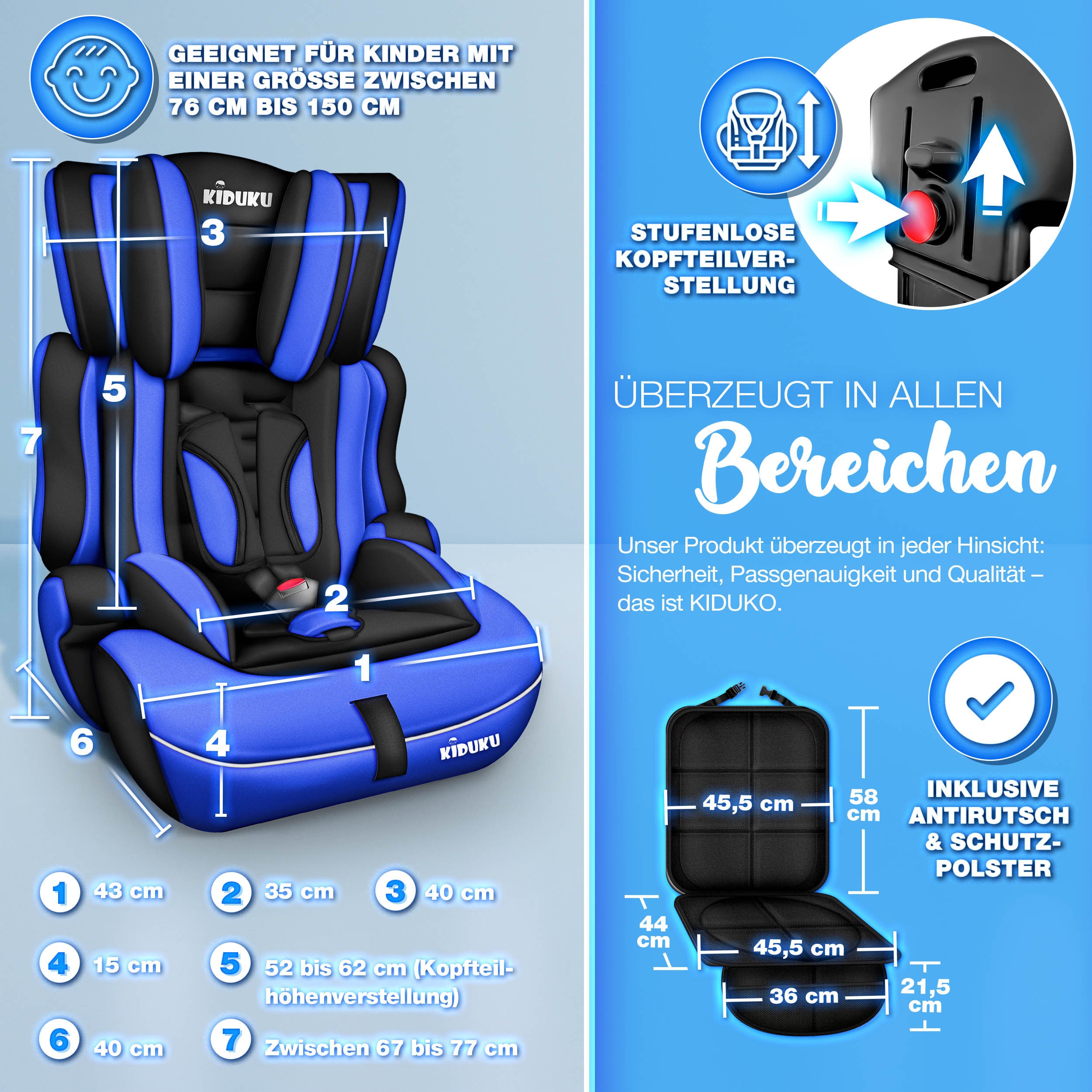 KIDUKU® Kindersitz Auto, 36 kg für Fahrzeug und unterwegs – Detailansicht 37
