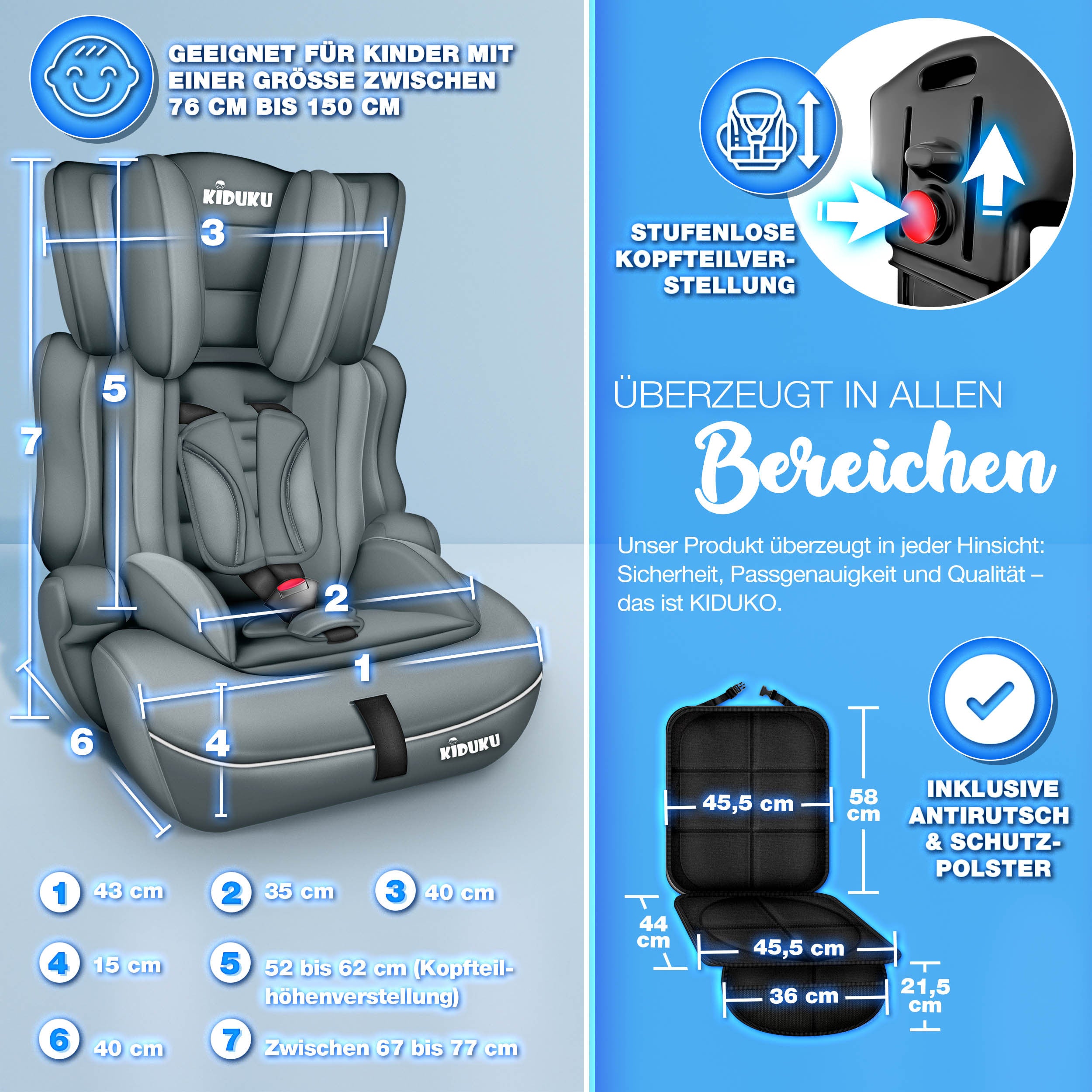 KIDUKU® Kindersitz Auto, 36 kg für Fahrzeug und unterwegs – Detailansicht 43