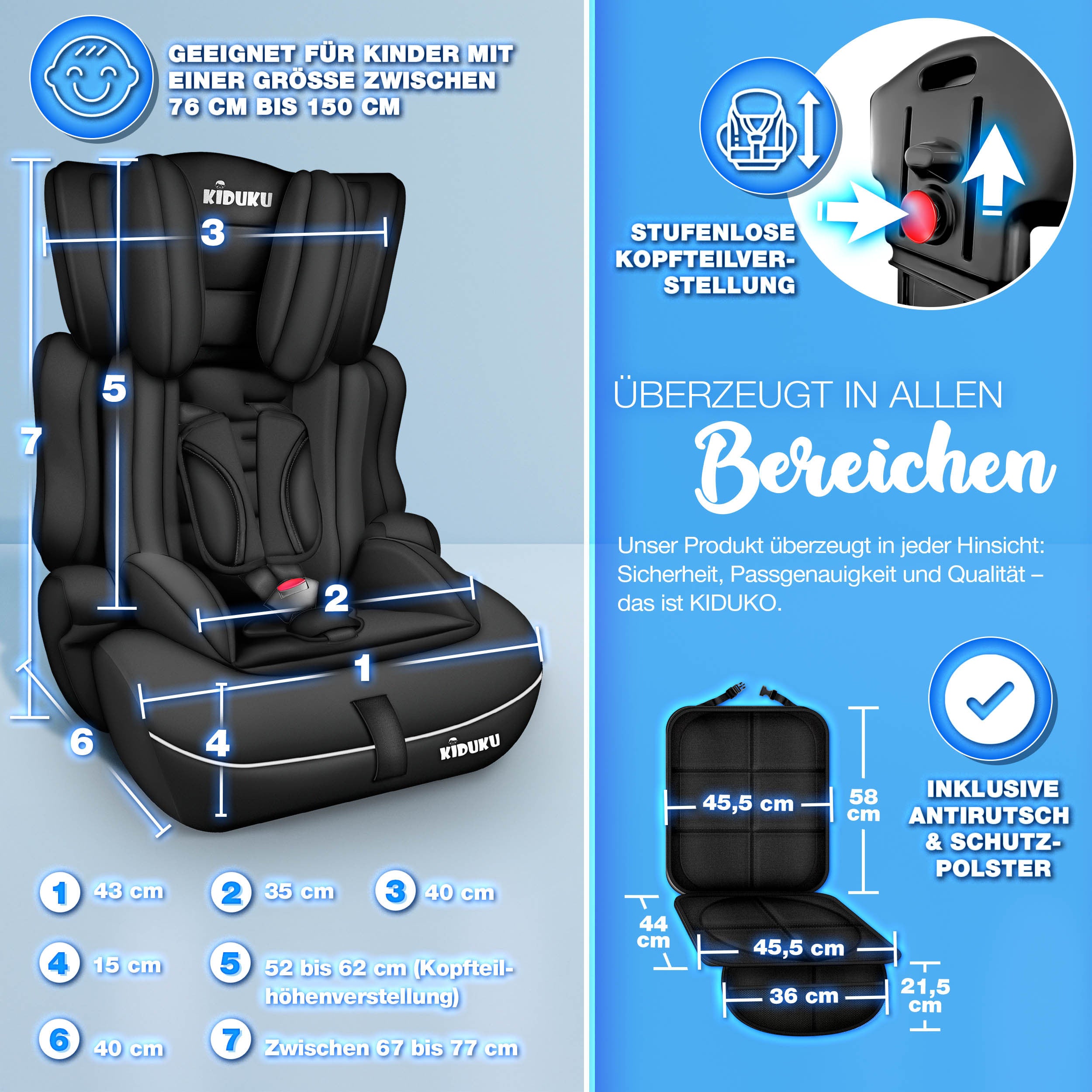KIDUKU® Kindersitz Auto, 36 kg für Fahrzeug und unterwegs – Detailansicht 49