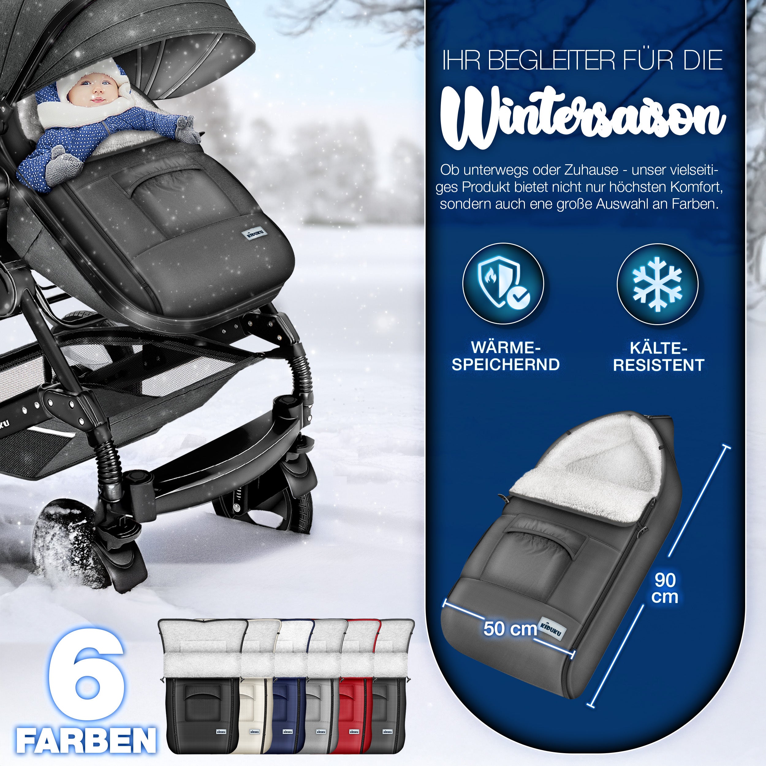 KIDUKU® Winterfußsack, waschbar für Kinderwagen Buggy Jogger - Babyfußsack und Alltag – Detailansicht 2
