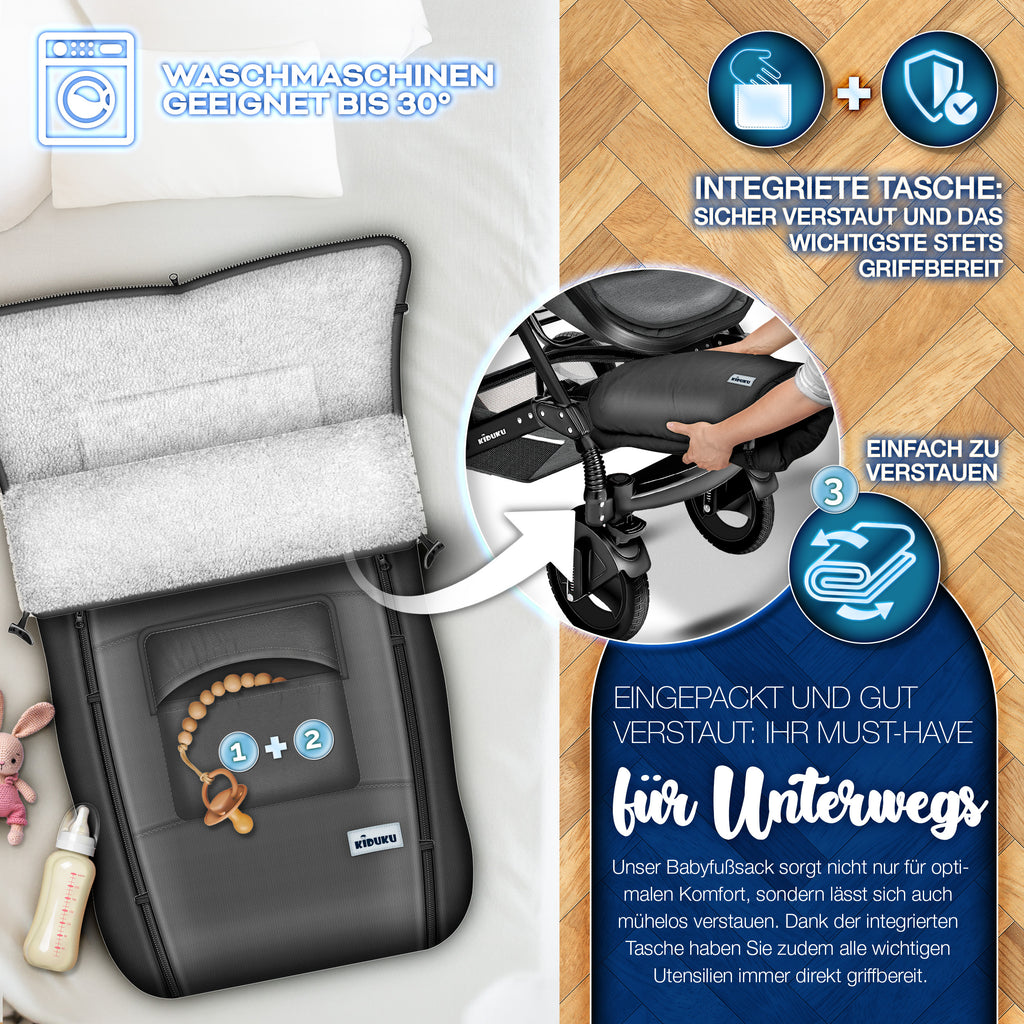 KIDUKU® Winterfußsack, waschbar für Kinderwagen Buggy Jogger - Babyfußsack und Alltag – Detailansicht 4