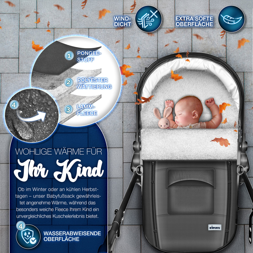 KIDUKU® Winterfußsack, waschbar für Kinderwagen Buggy Jogger - Babyfußsack und Alltag – Detailansicht 5