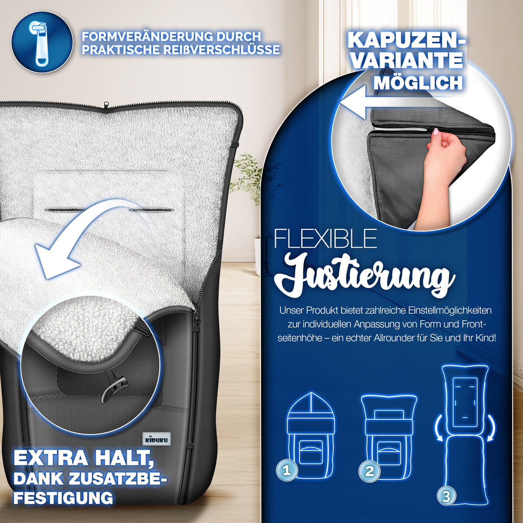 KIDUKU® Winterfußsack, waschbar für Kinderwagen Buggy Jogger - Babyfußsack und Alltag – Detailansicht 6