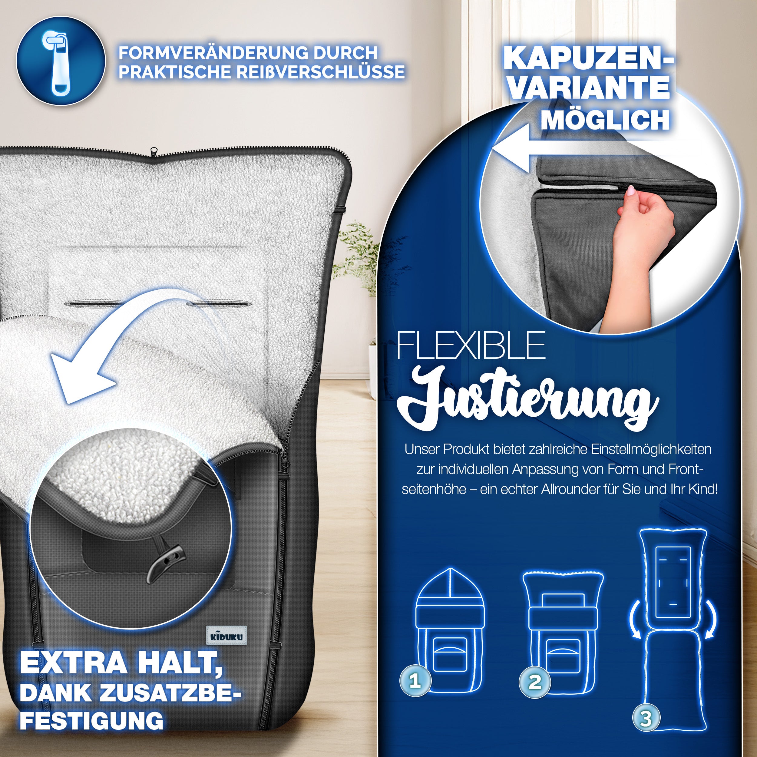 KIDUKU® Winterfußsack, waschbar für Kinderwagen Buggy Jogger - Babyfußsack und Alltag – Detailansicht 6
