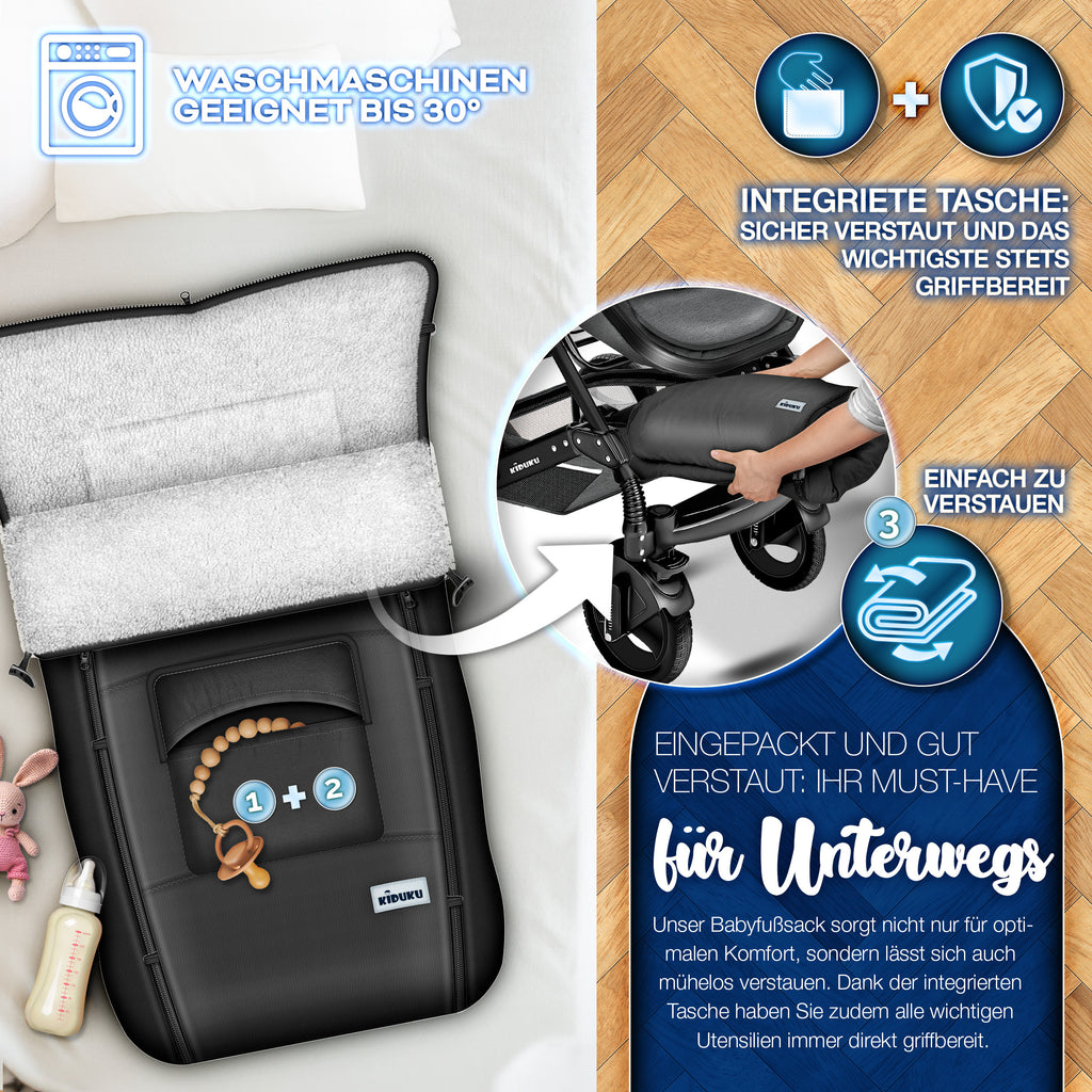 KIDUKU® Winterfußsack, waschbar für Kinderwagen Buggy Jogger - Babyfußsack und Alltag – Detailansicht 11