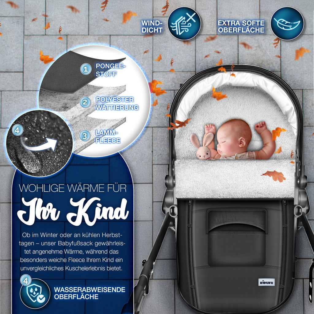 KIDUKU® Winterfußsack, waschbar für Kinderwagen Buggy Jogger - Babyfußsack und Alltag – Detailansicht 12