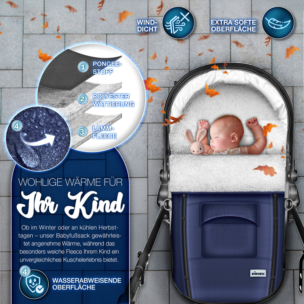KIDUKU® Winterfußsack, waschbar für Kinderwagen Buggy Jogger - Babyfußsack und Alltag – Detailansicht 20