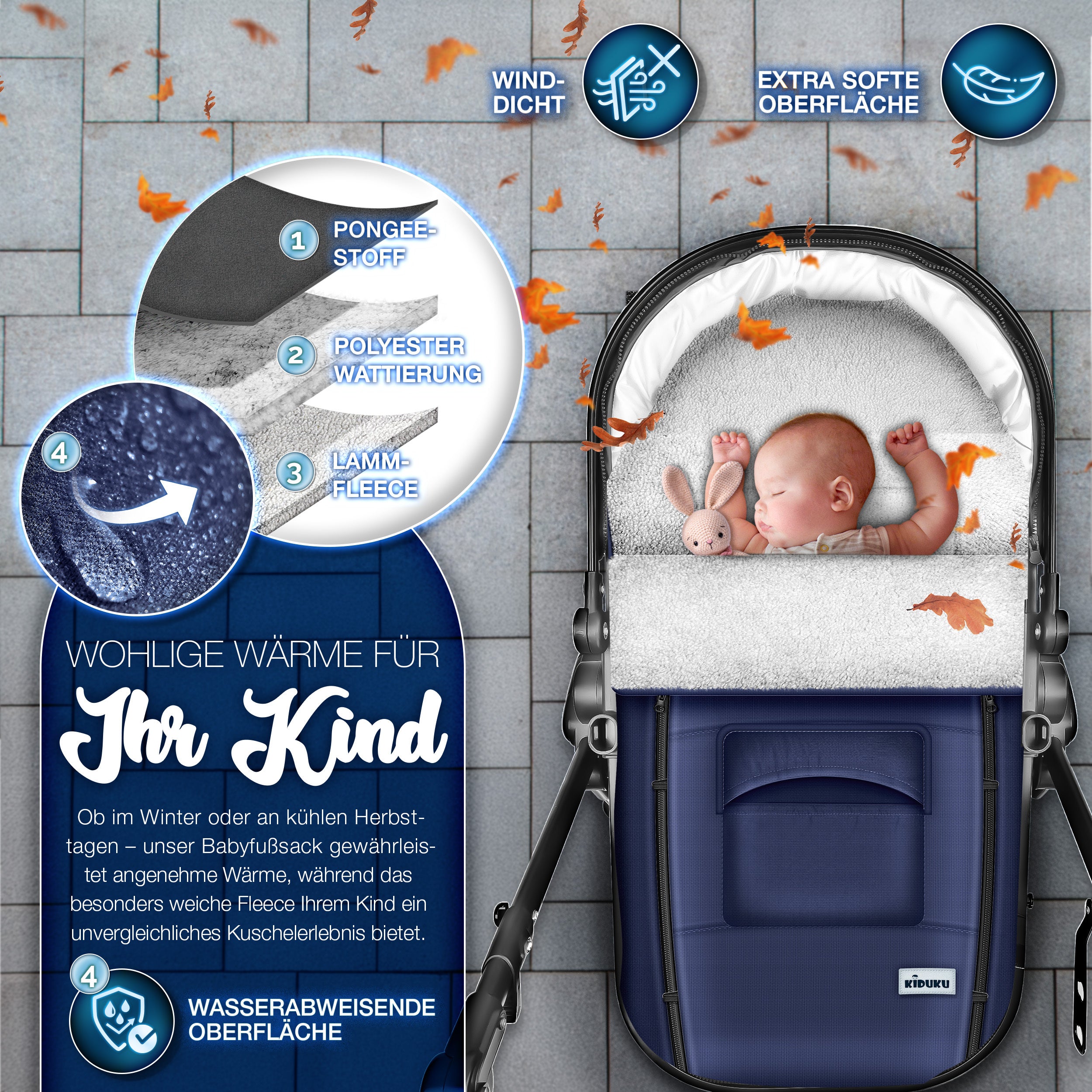 KIDUKU® Winterfußsack, waschbar für Kinderwagen Buggy Jogger - Babyfußsack und Alltag – Detailansicht 20