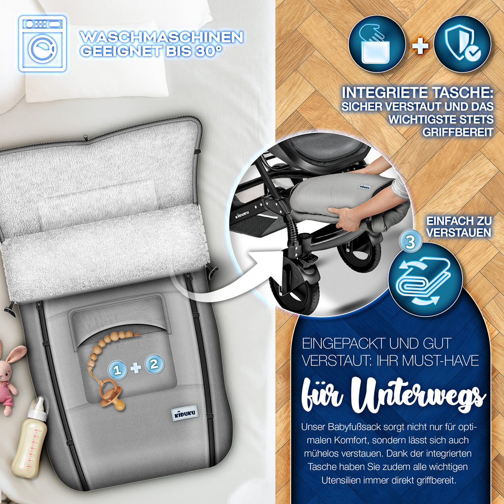 KIDUKU® Winterfußsack, waschbar für Kinderwagen Buggy Jogger - Babyfußsack und Alltag – Detailansicht 24