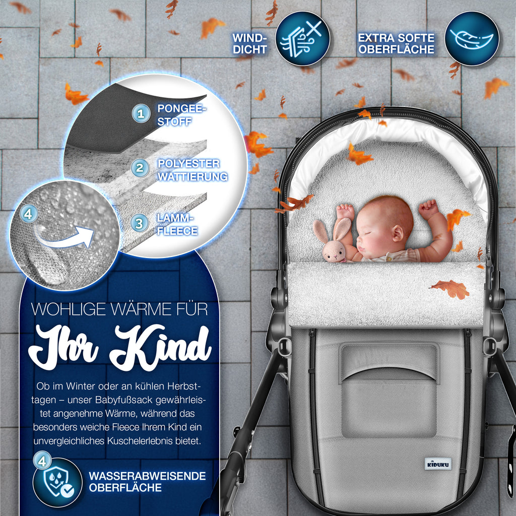 KIDUKU® Winterfußsack, waschbar für Kinderwagen Buggy Jogger - Babyfußsack und Alltag – Detailansicht 25
