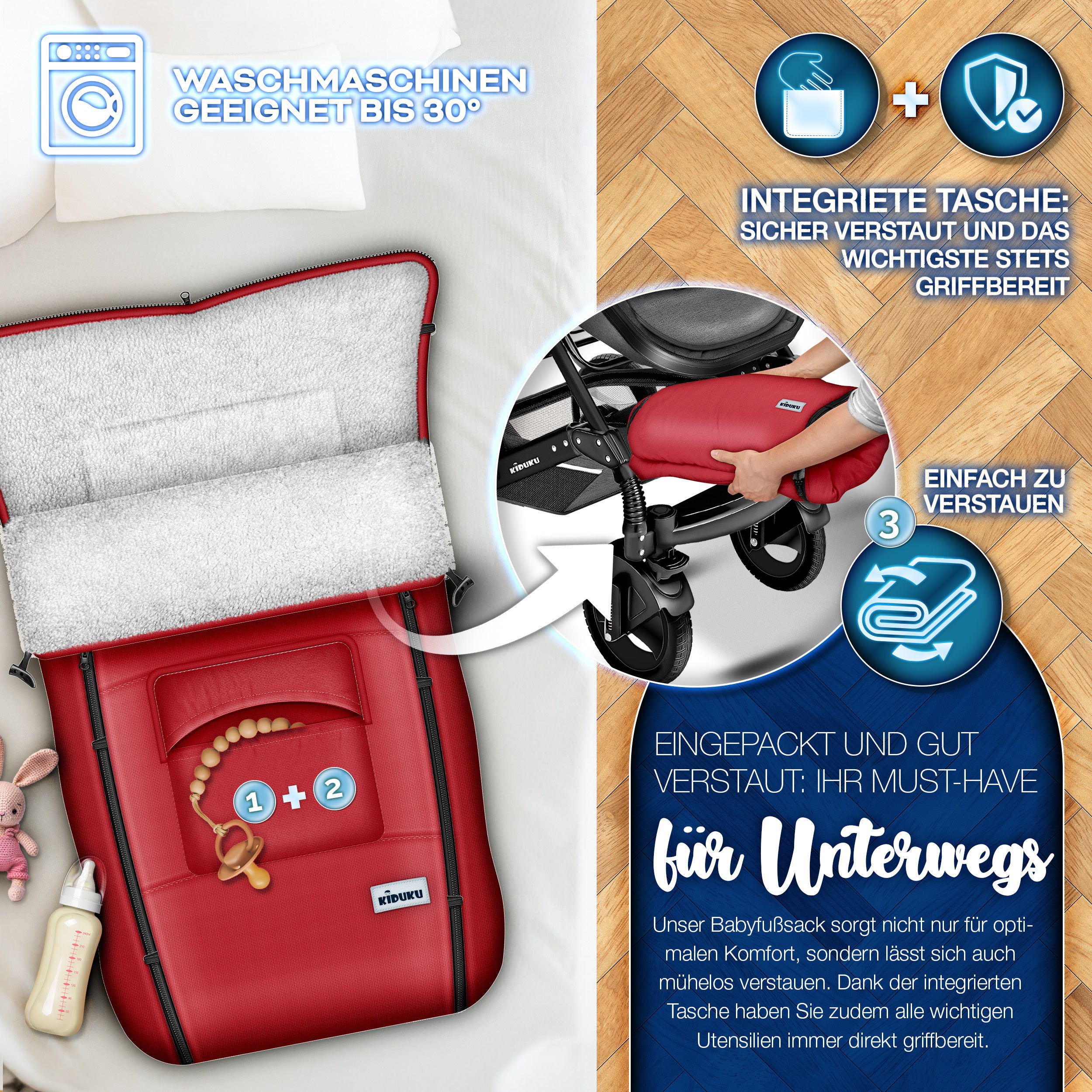 KIDUKU® Winterfußsack, waschbar für Kinderwagen Buggy Jogger - Babyfußsack und Alltag – Detailansicht 31