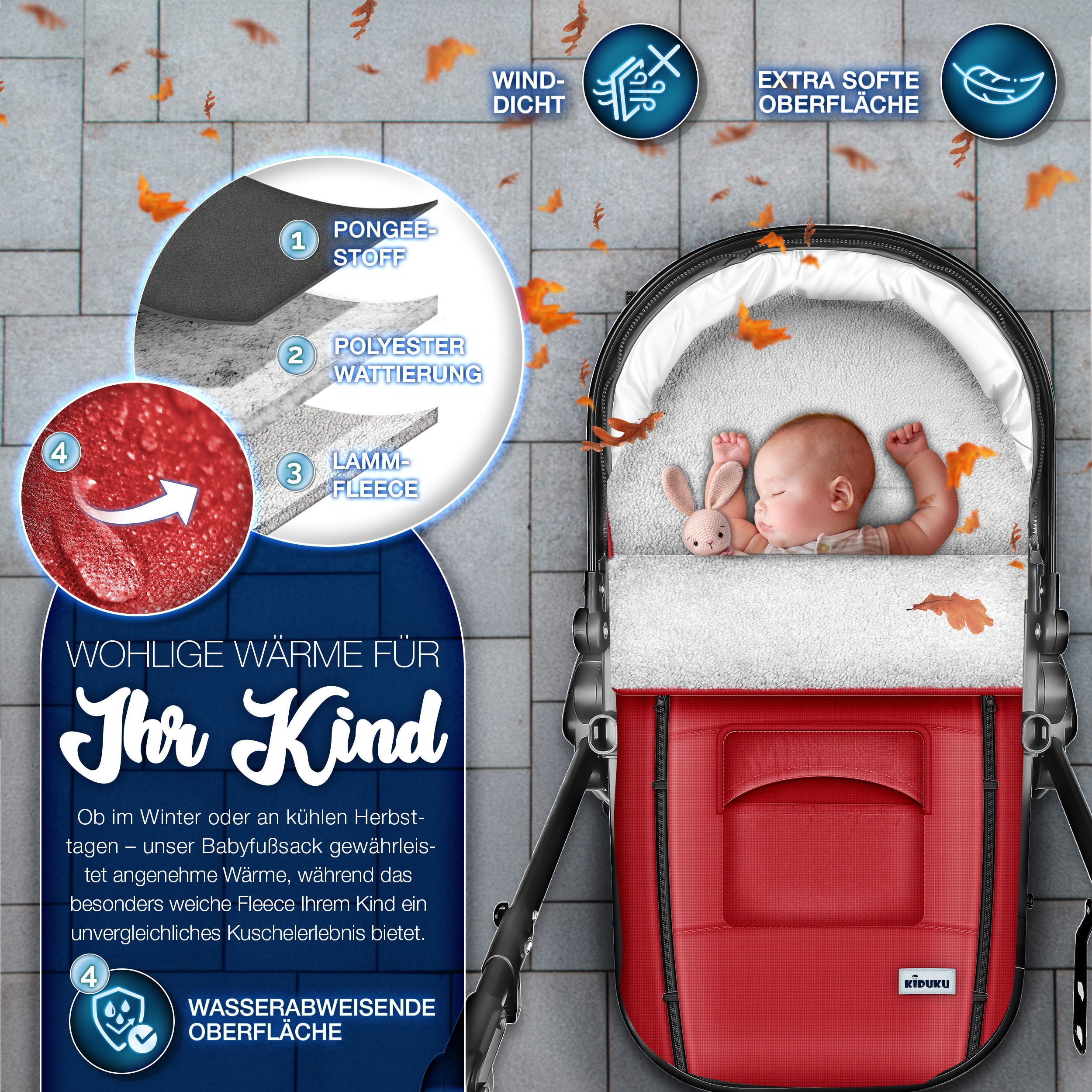 KIDUKU® Winterfußsack, waschbar für Kinderwagen Buggy Jogger - Babyfußsack und Alltag – Detailansicht 33