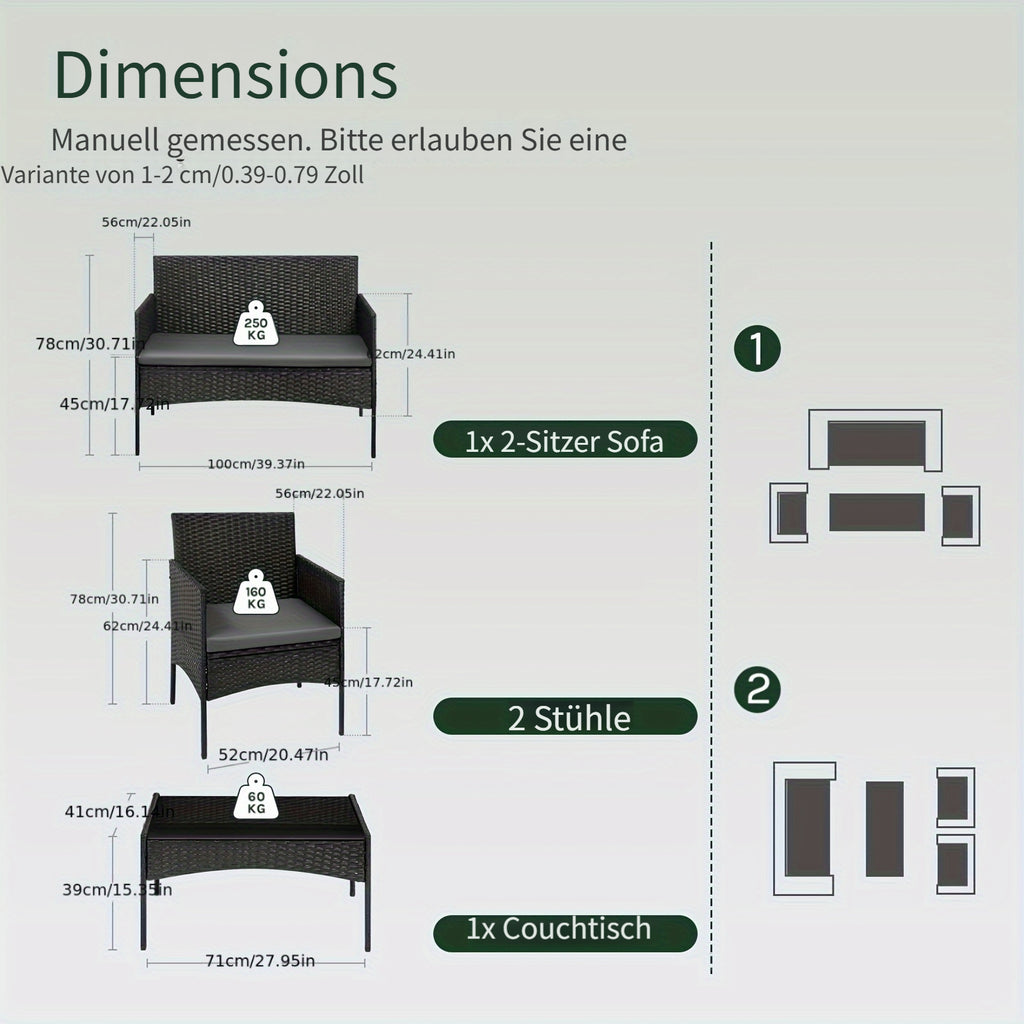 Kissen, 4-teiliger Gartentisch Stühle für Entspannen und Schlafen – Detailansicht 4