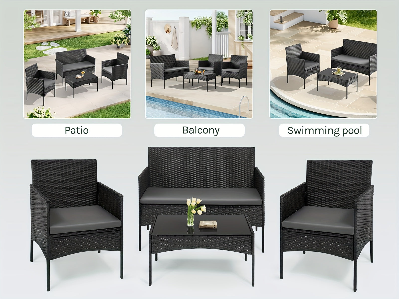 Kissen, 4-teiliger Gartentisch Stühle für Entspannen und Schlafen – Detailansicht 6