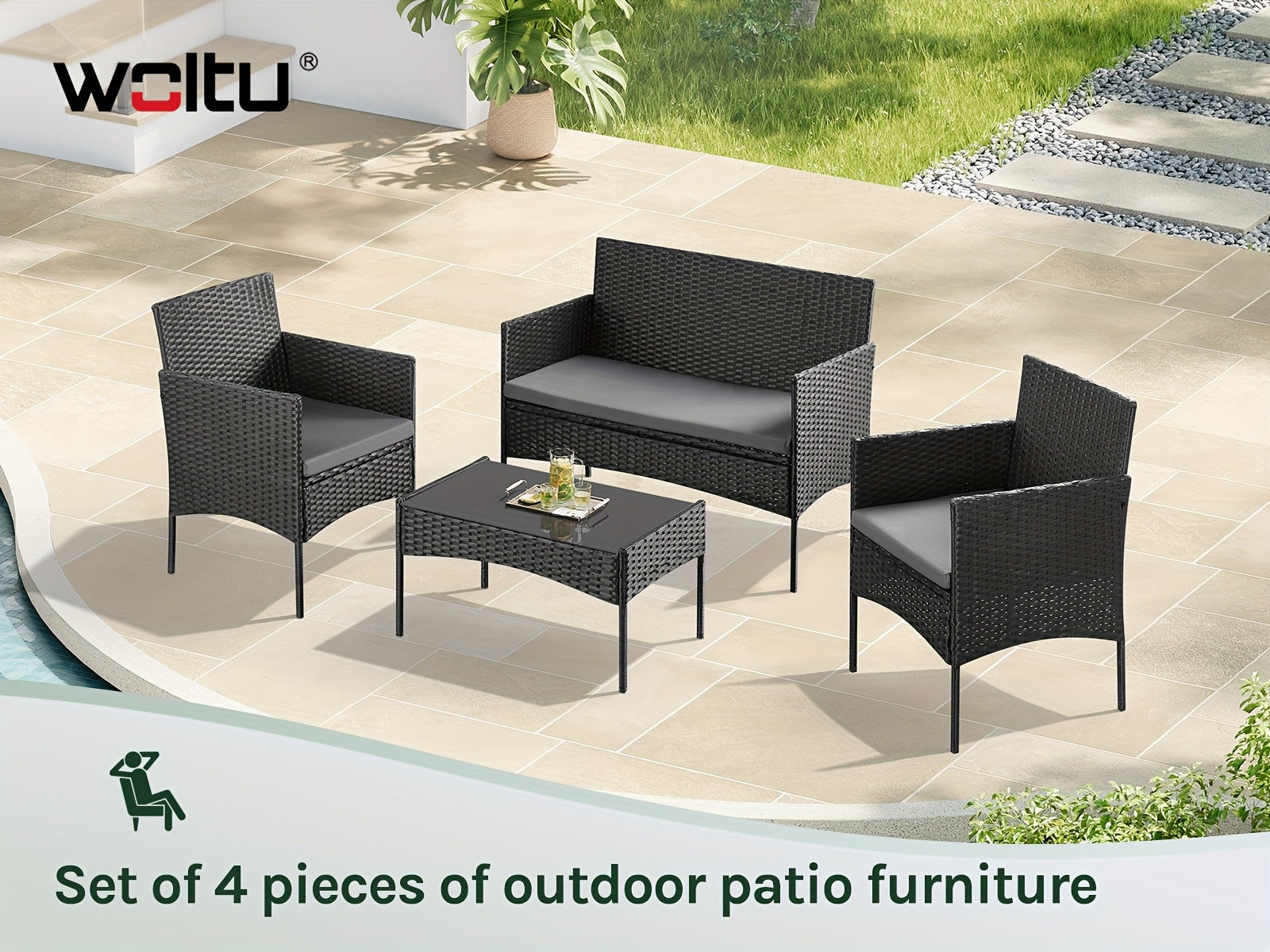 Kissen, 4-teiliger Gartentisch Stühle für Entspannen und Schlafen – Detailansicht 9